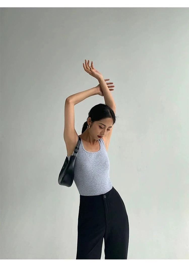 Summer Collection - Black Knitted Square Neck Camisole Top - chiclara