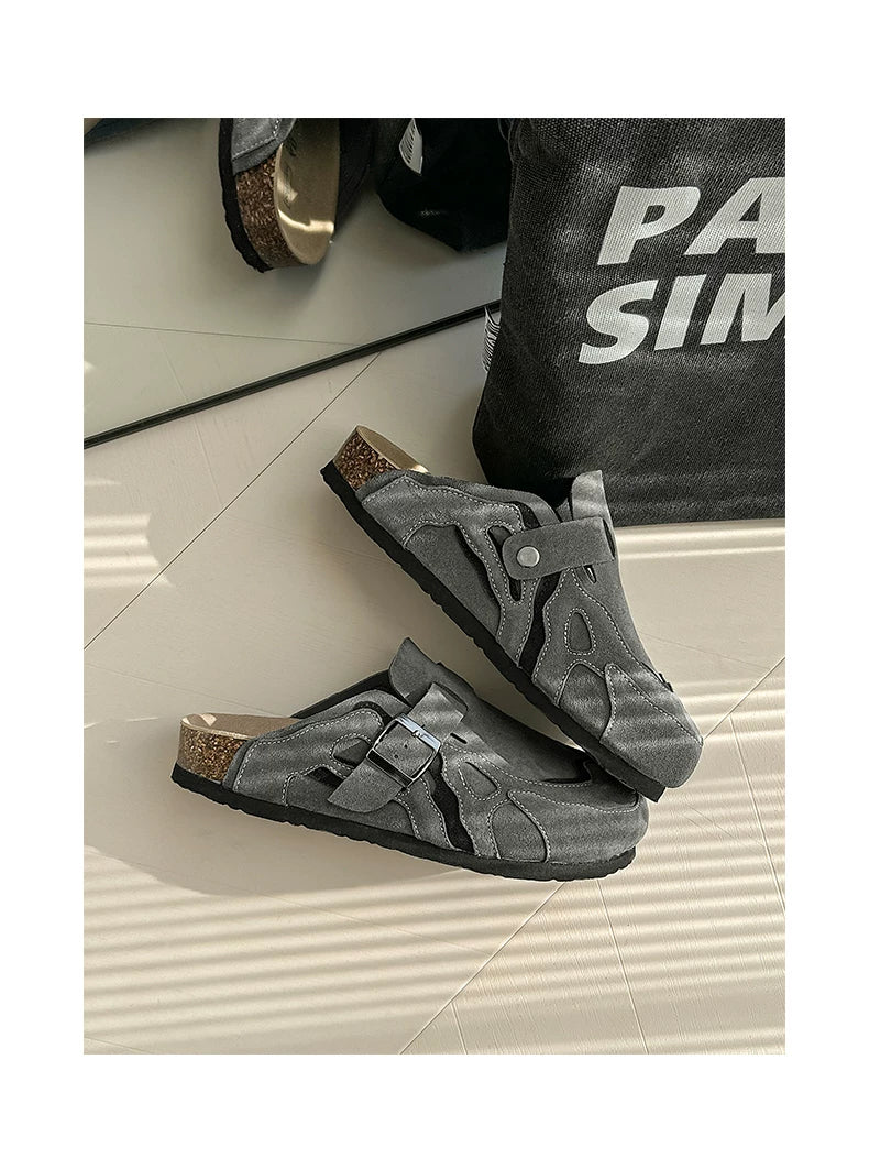 Suede Buckle Cork Footbed Clogs