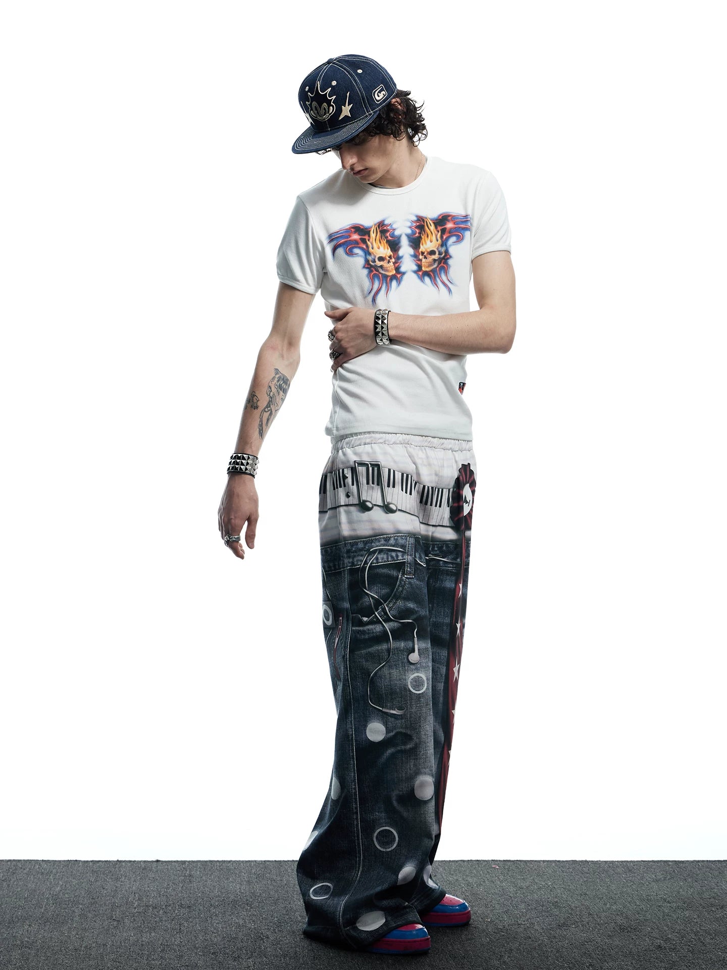 Flaming Skull Graphic Fitted Baby Tee