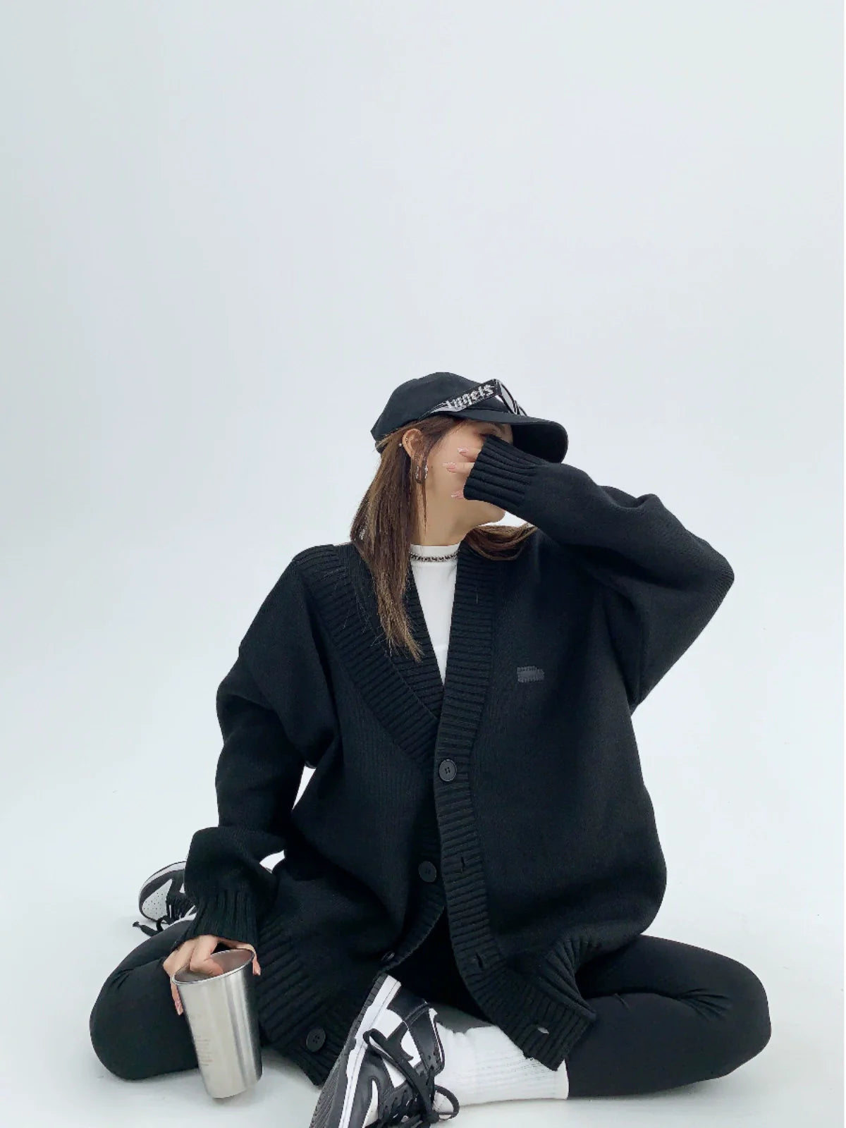 Asymmetrical Ink Studio Oversized Knit Cardigan