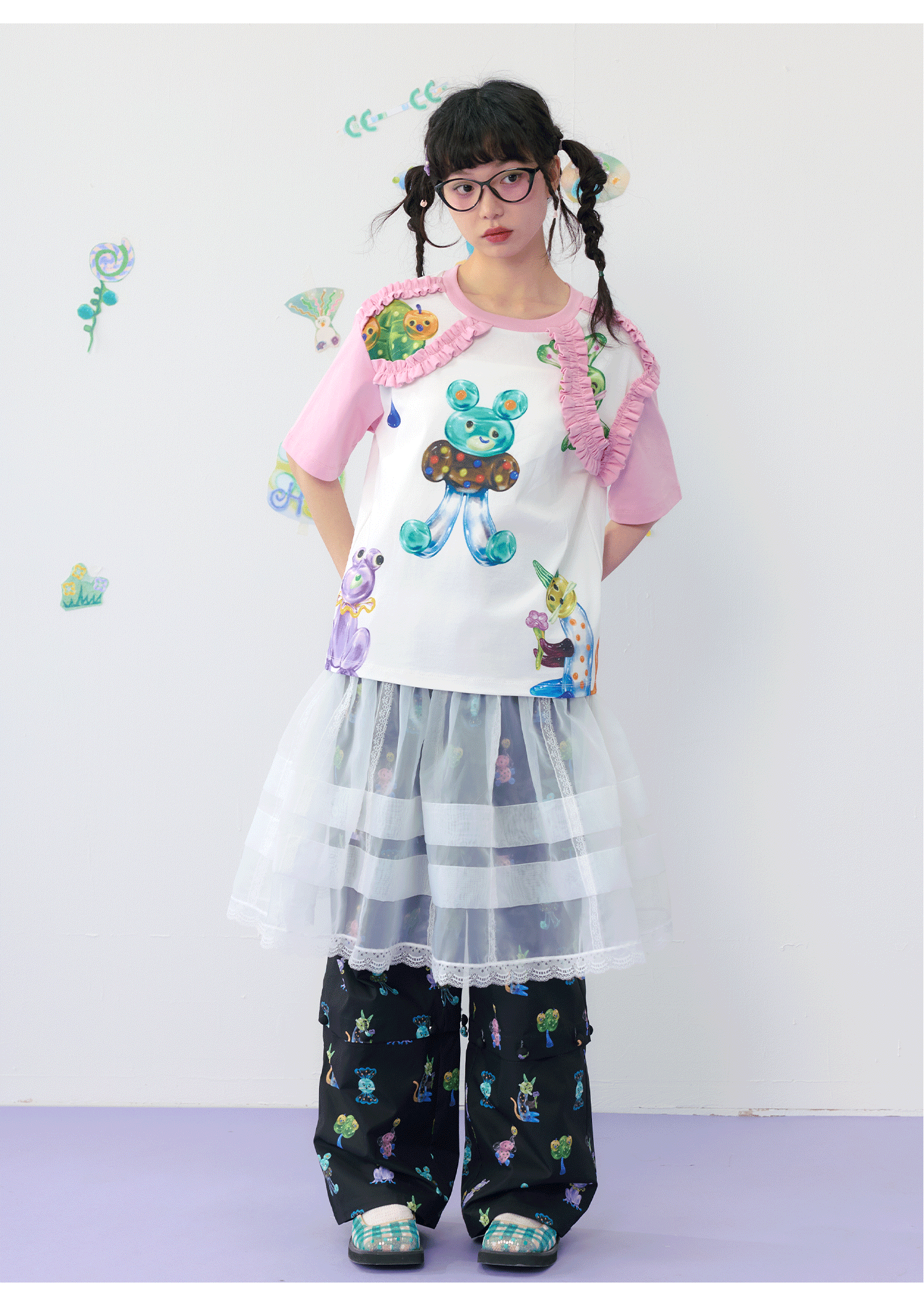 Pink Teddy Bear Ruffle T-Shirt