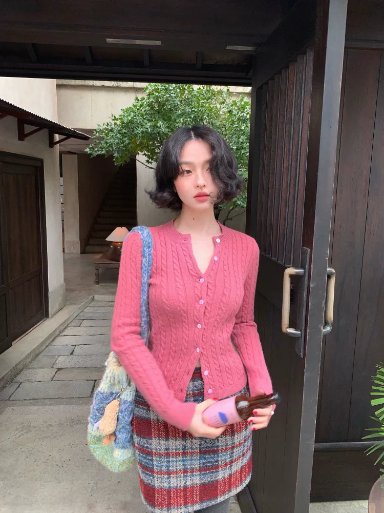 A-Line Plaid Wool Mini Skirt