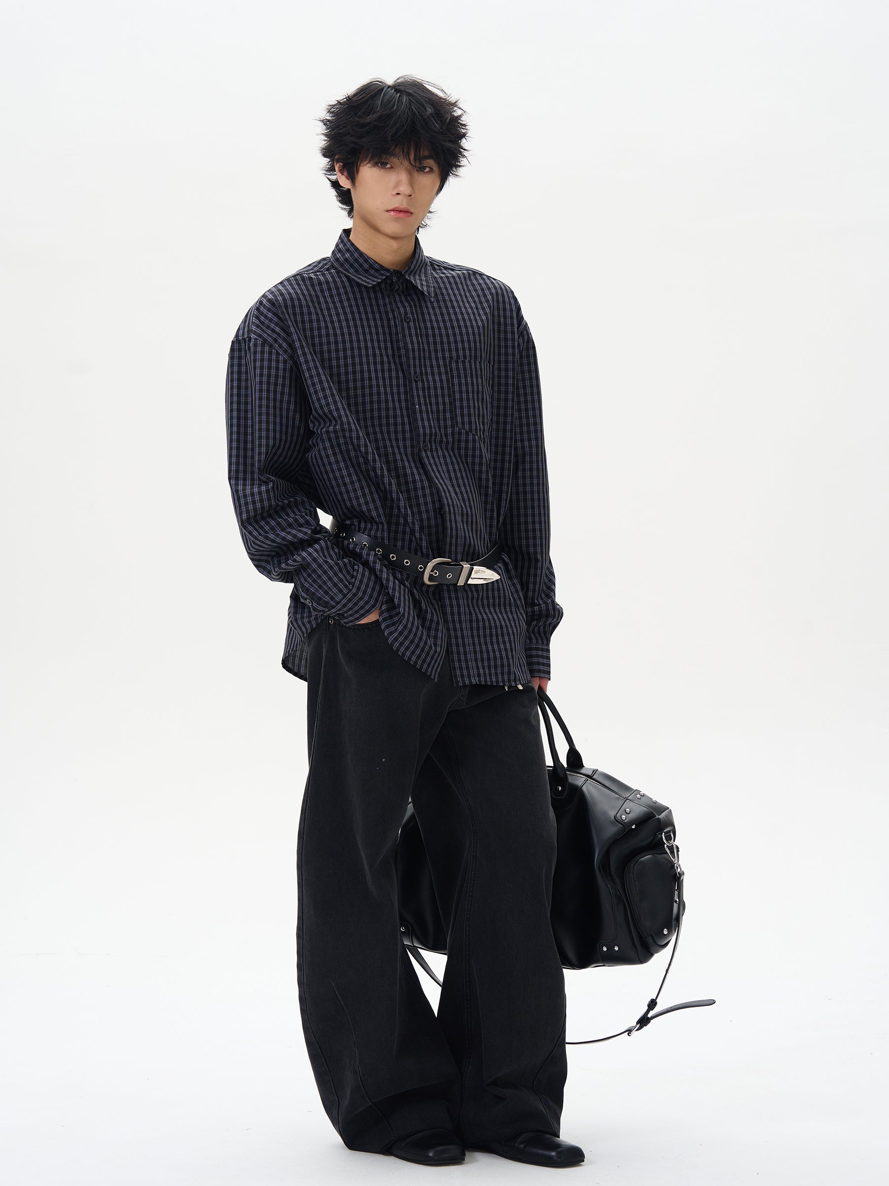 Navy Checkered Relaxed Fit Button-Down