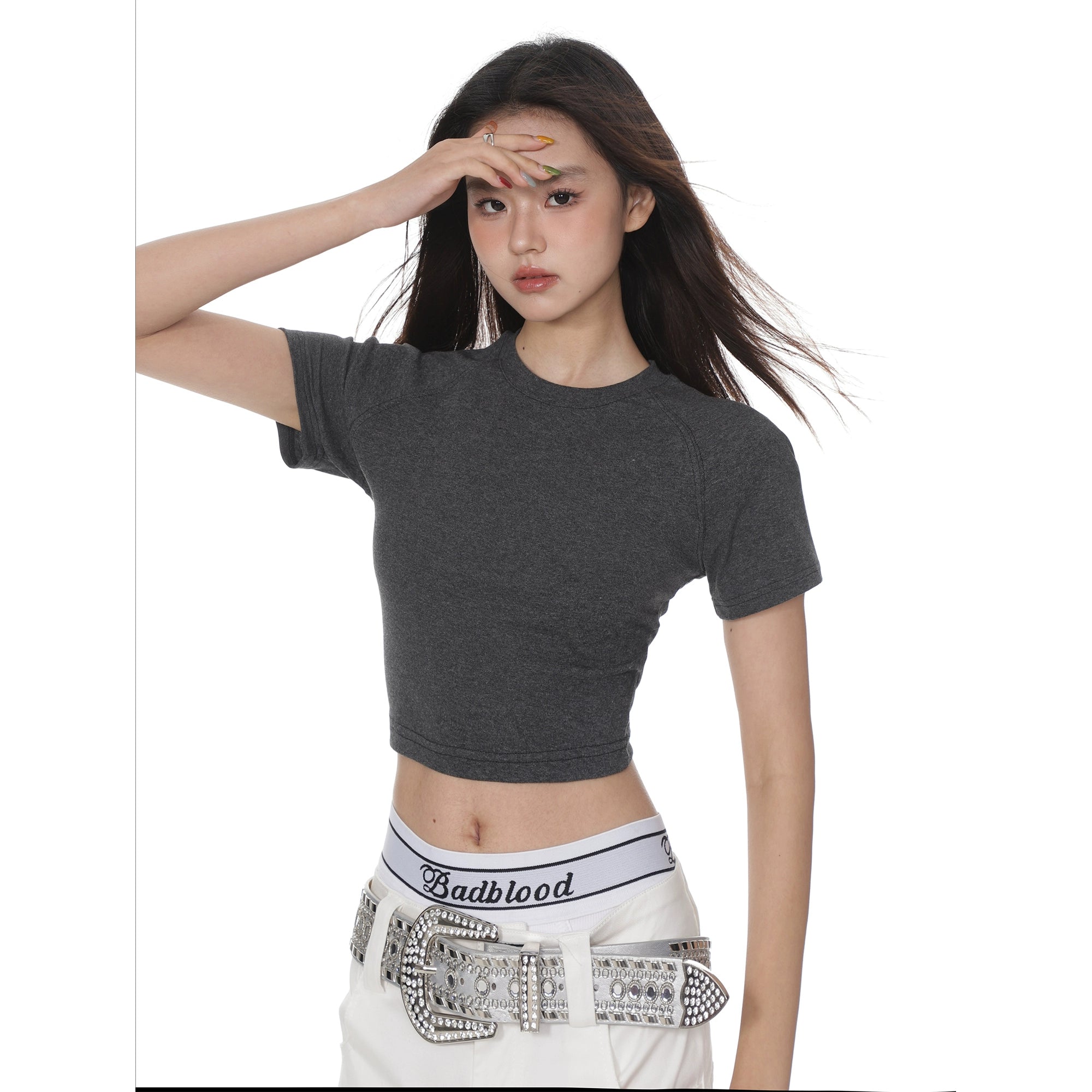 Rundes Nacken mit kurzem T-Shirt mit kurzem Ärmel
