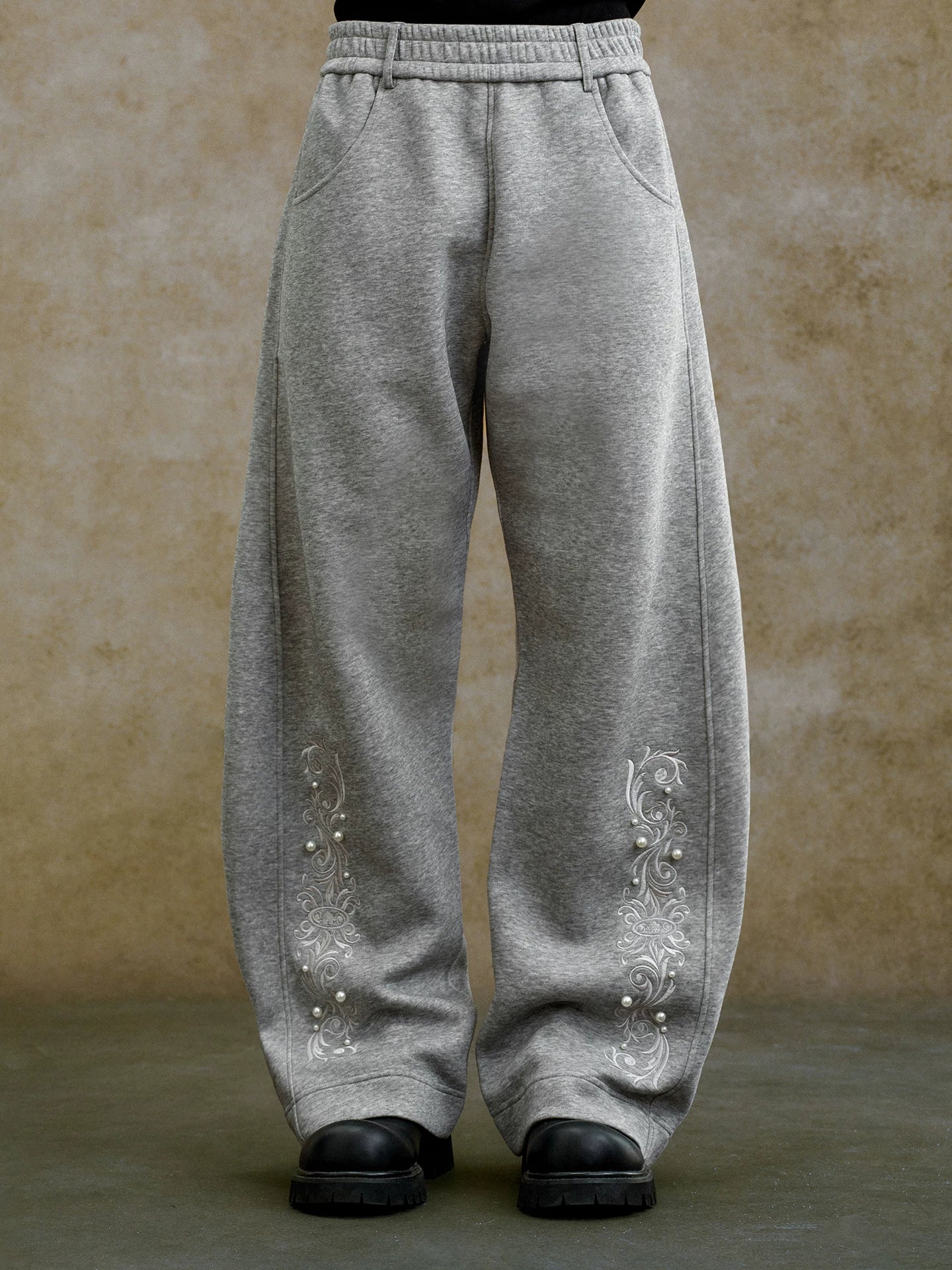 Pearl Embroidered Wide Leg Sweatpants