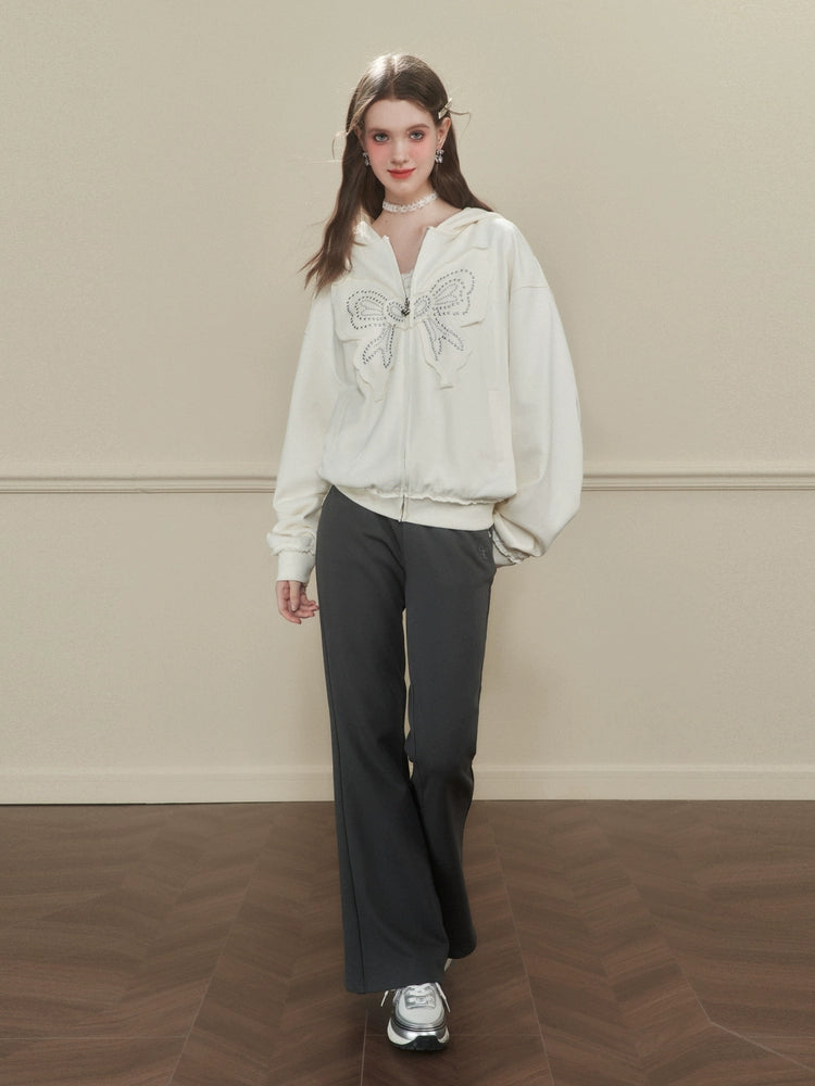 Flared Sweatpants with Ribbon Print Detail on Hem