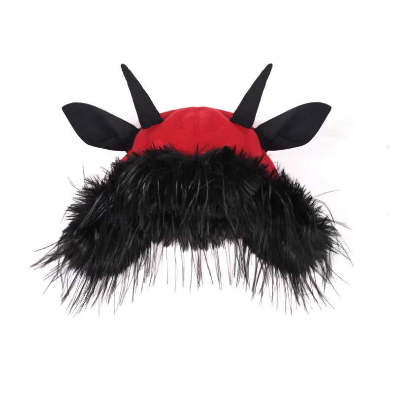 Crimson Devil Horn Faux Fur Hat