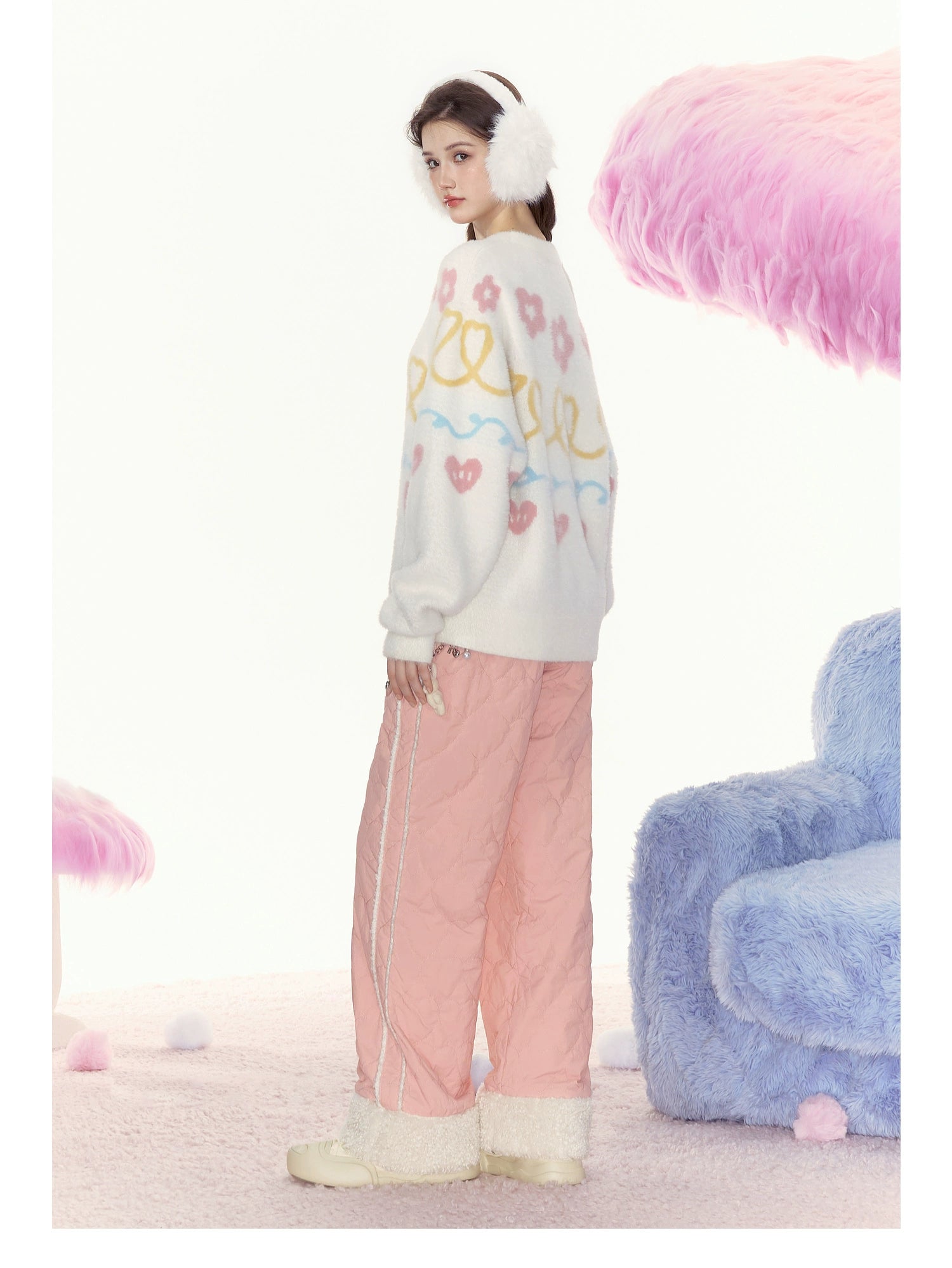 Sherpa-Lined Pink Track Pants