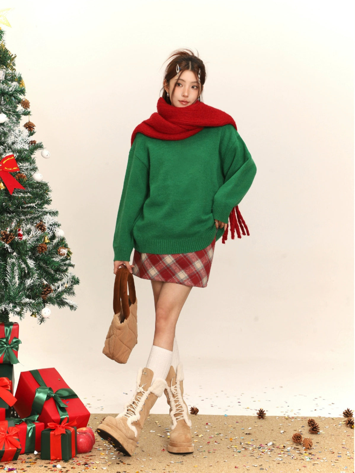 Jupe à carreaux à taille haute