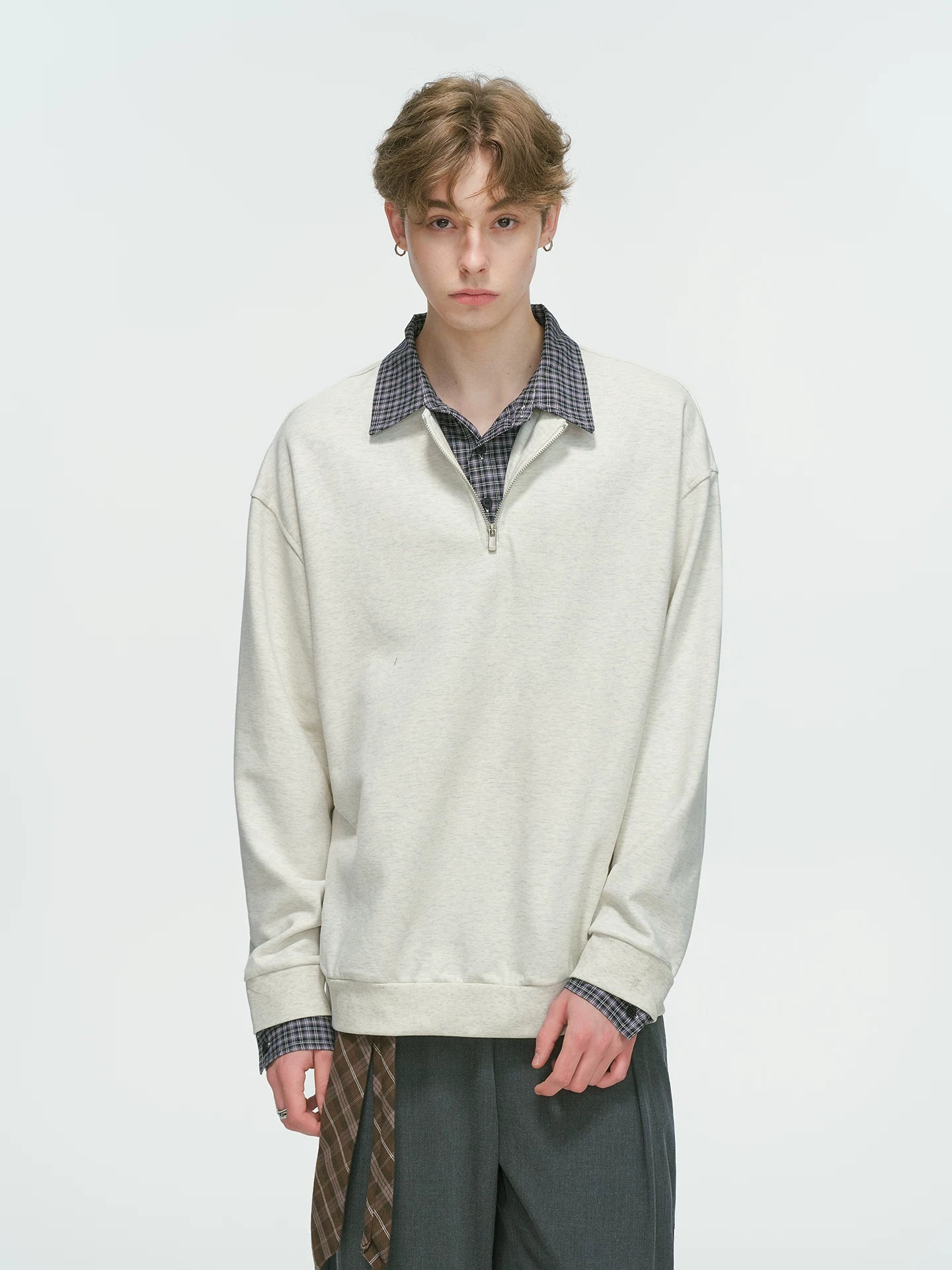 Layered Collar Half‑Zip Knit Pullover