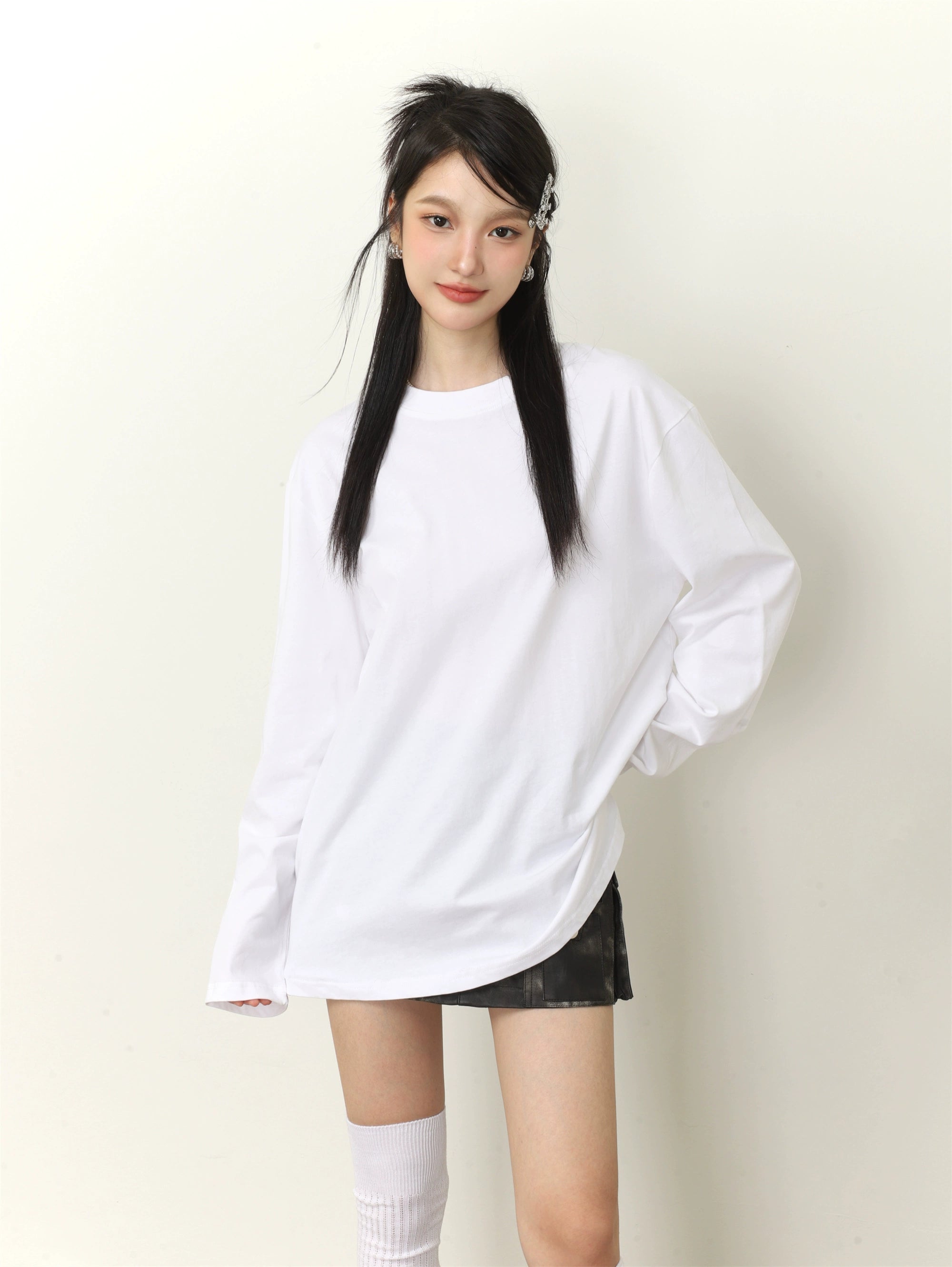 Feste Farbe Lose Long Sleeve T-Shirt