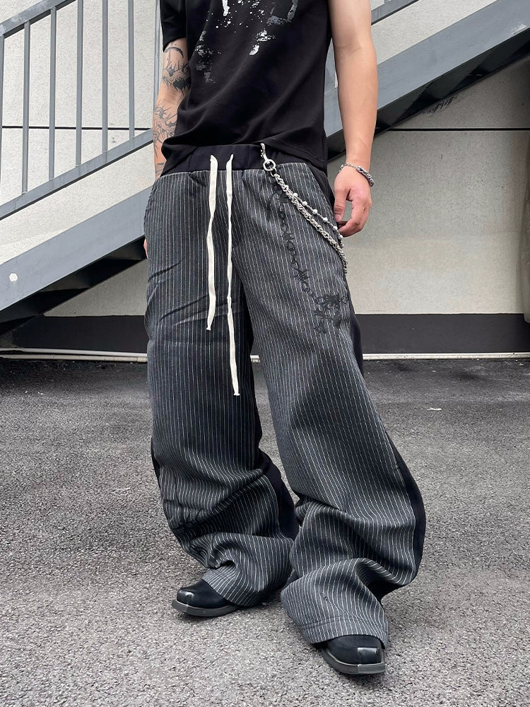 Pinstripe Wide-Leg Drawstring Pants
