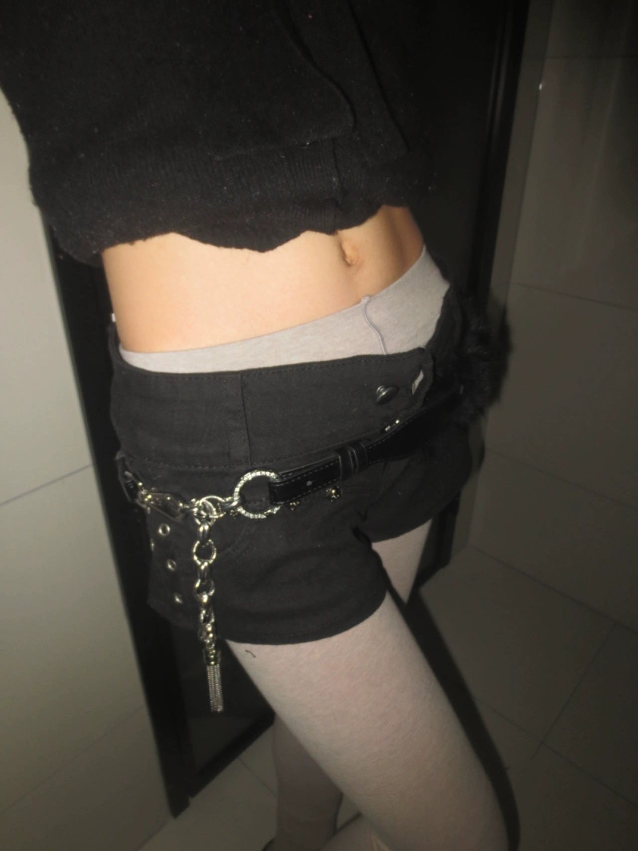 Black Rabbit Fur Crocodile Pattern Chain Belt