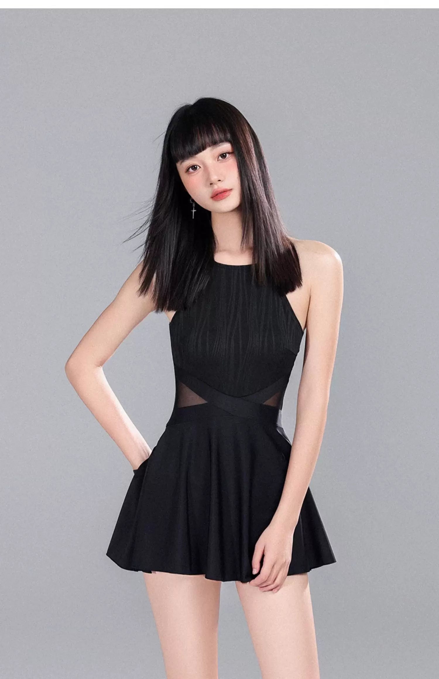 Shadow Flair Mesh Skater Swimsuit