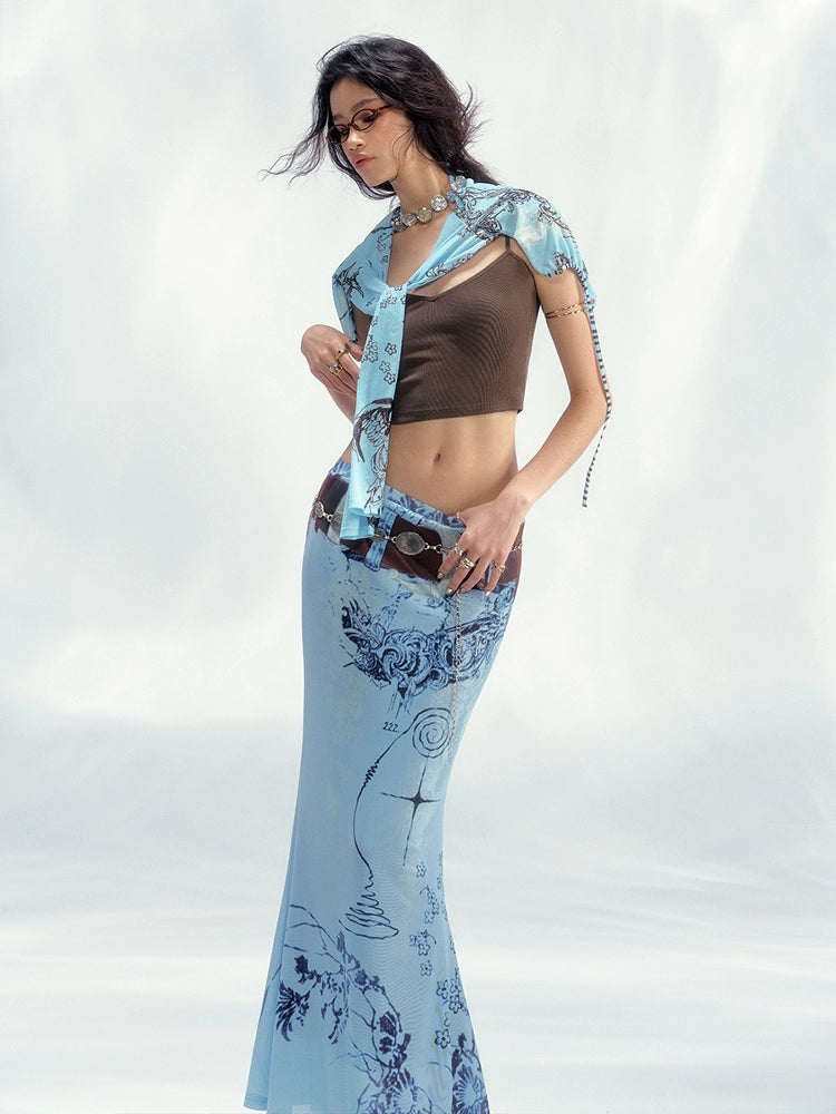 Mystical Original Printed Cardigan Skirt Set