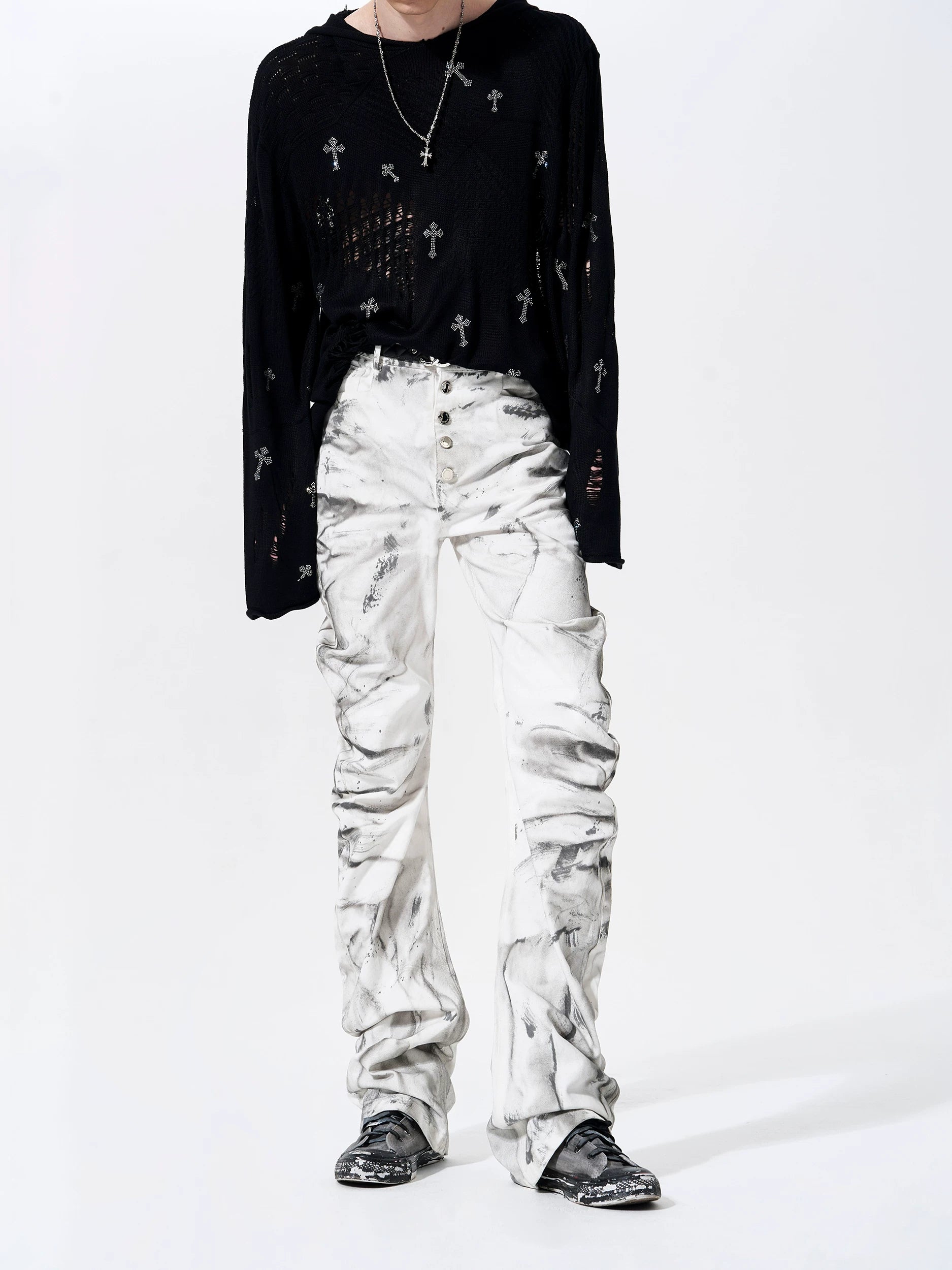 Marble Ash Ruched Stacked Jeans