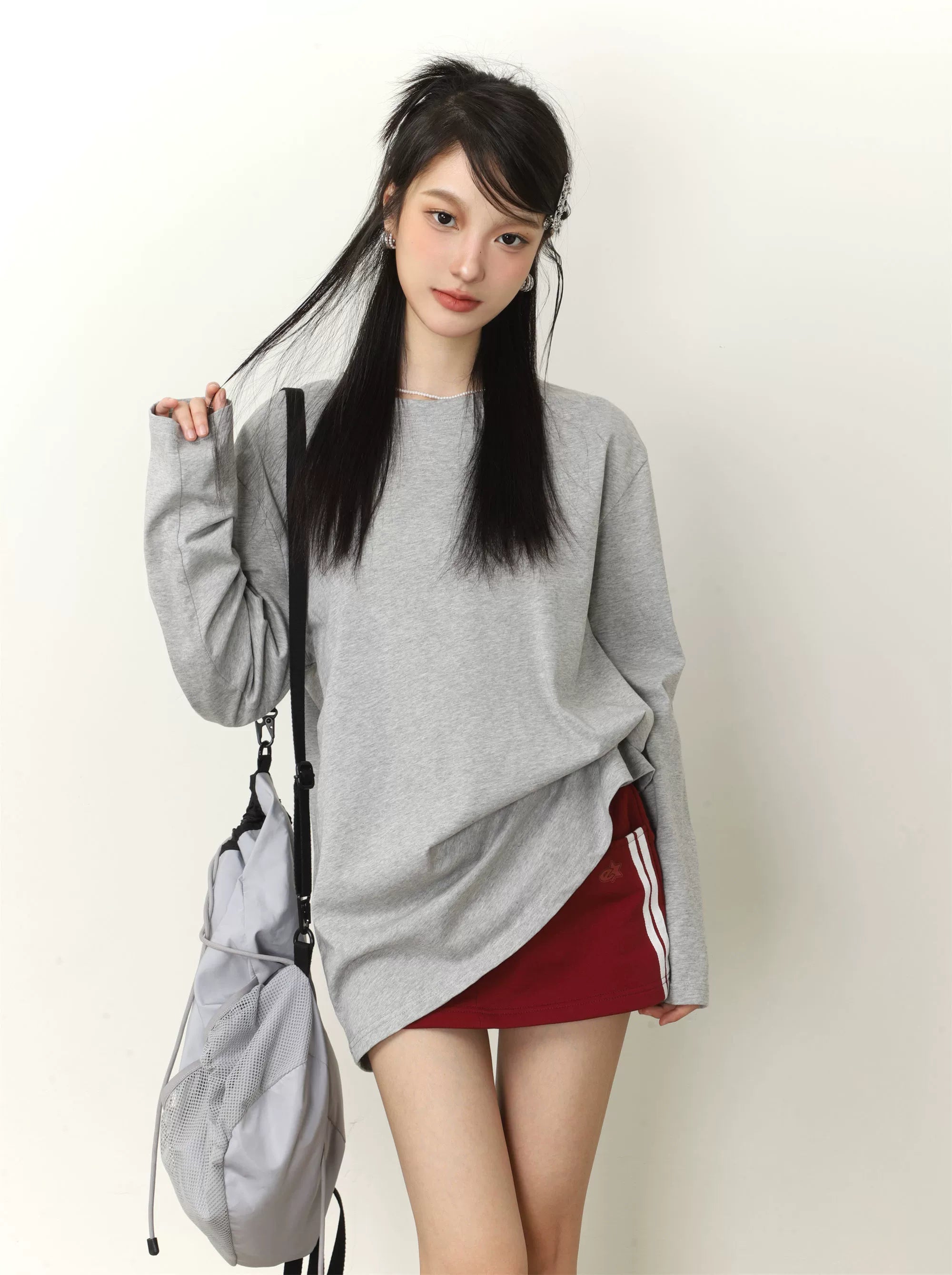 Feste Farbe Lose Long Sleeve T-Shirt