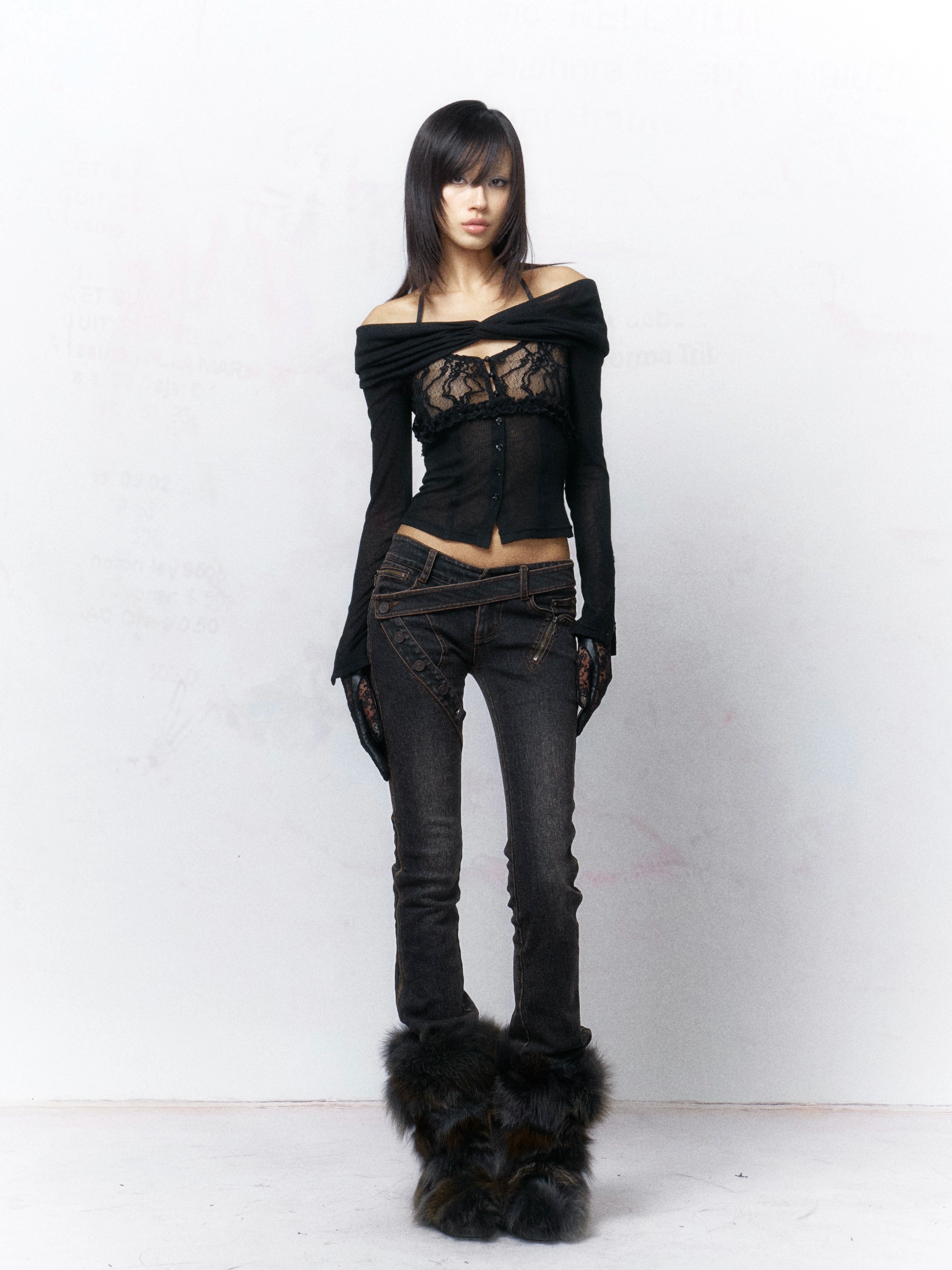 Noir Siren Off‑Shoulder Lace Cardigan