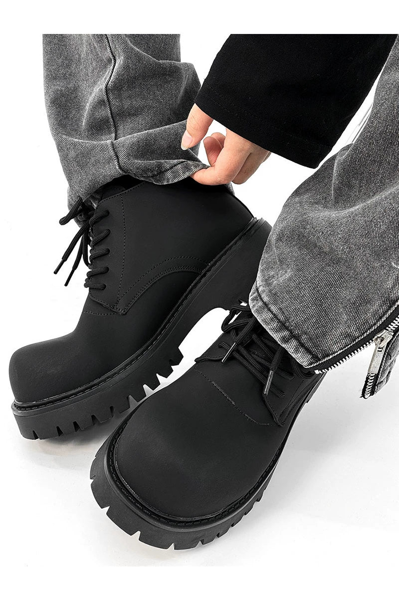 Chunky Black Platform Derby Shoes with Lug Soles