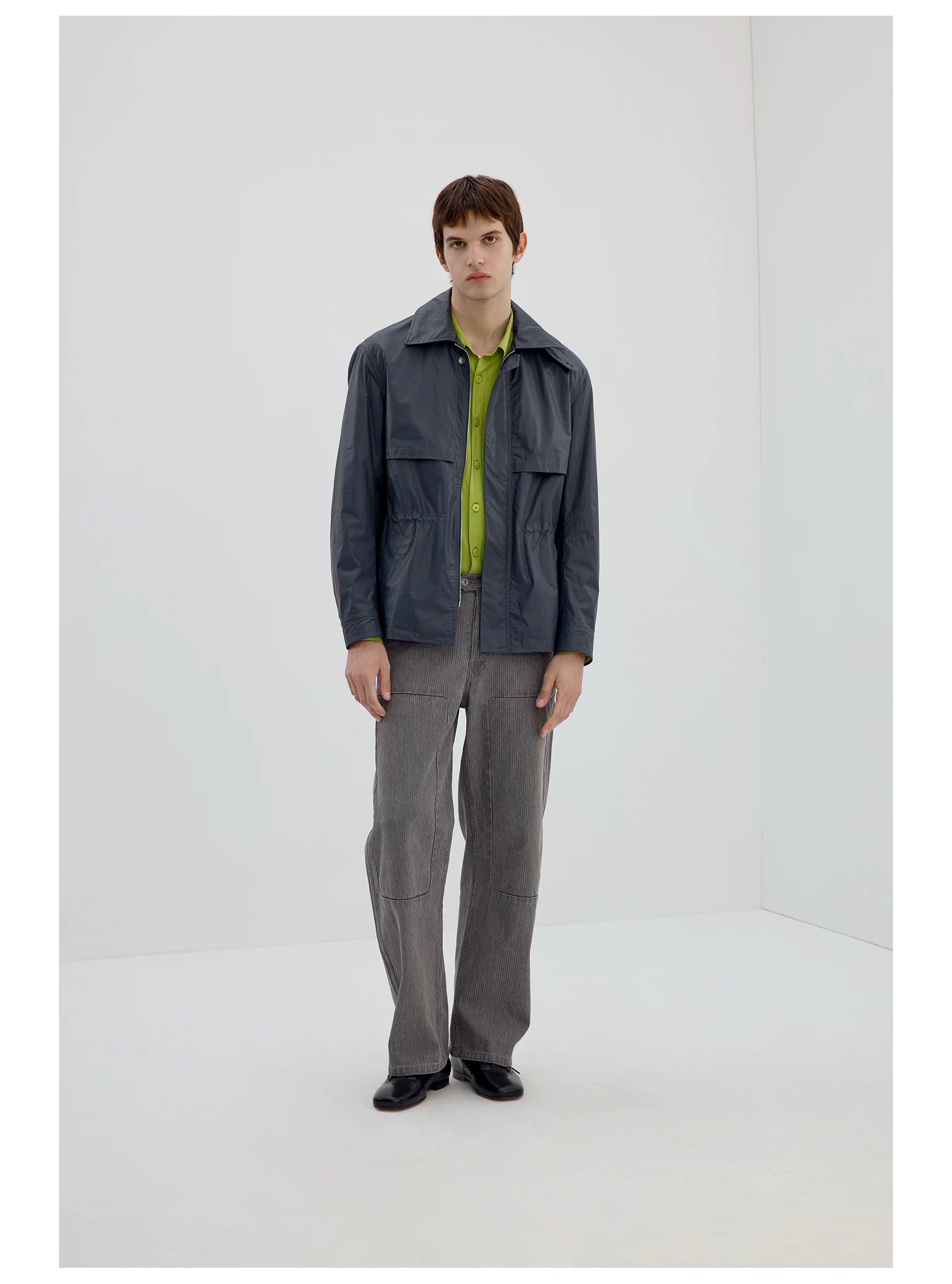 Gray Straight-Leg Patch Pocket Pants