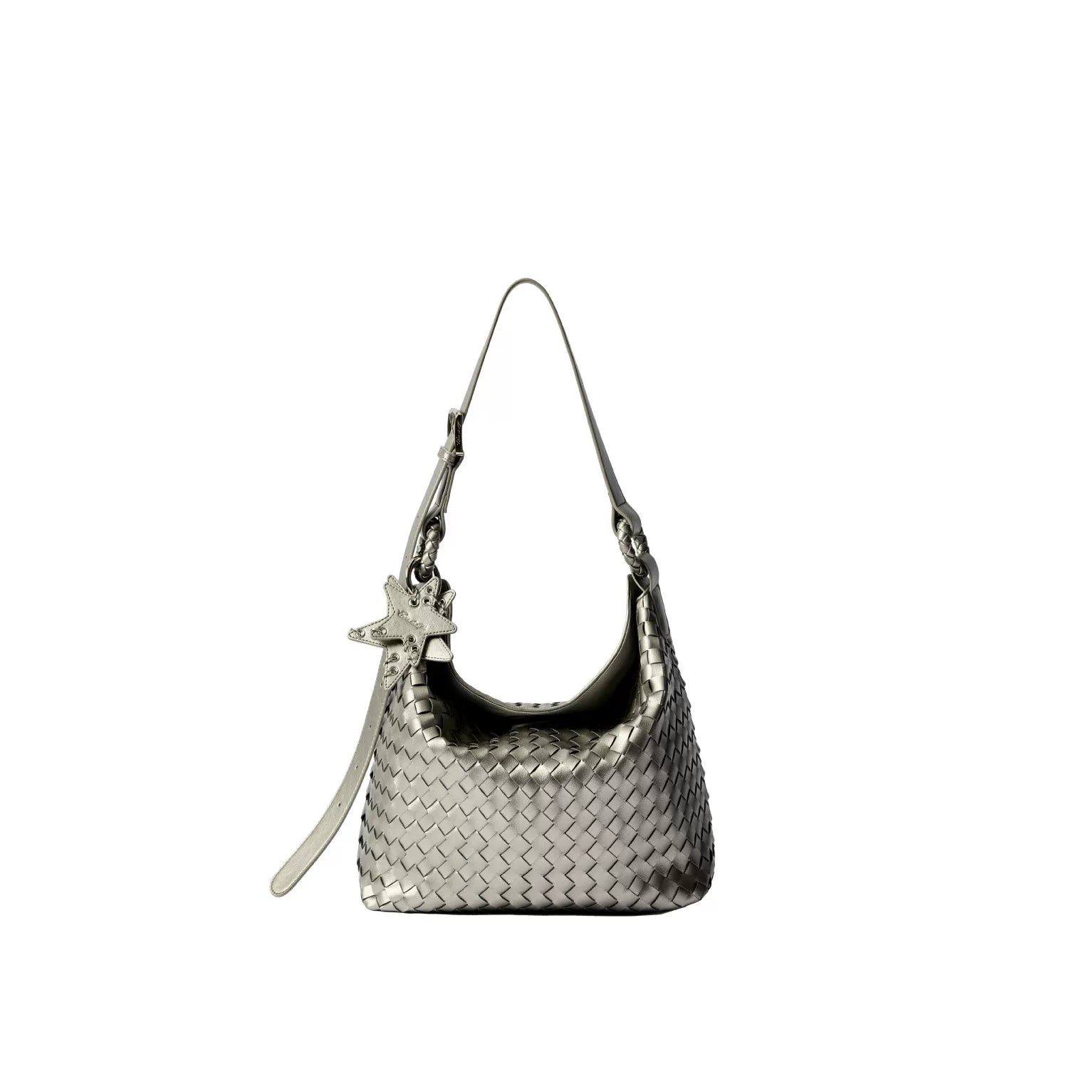 Braided Star Hobo Tote Bag - Silver / Small