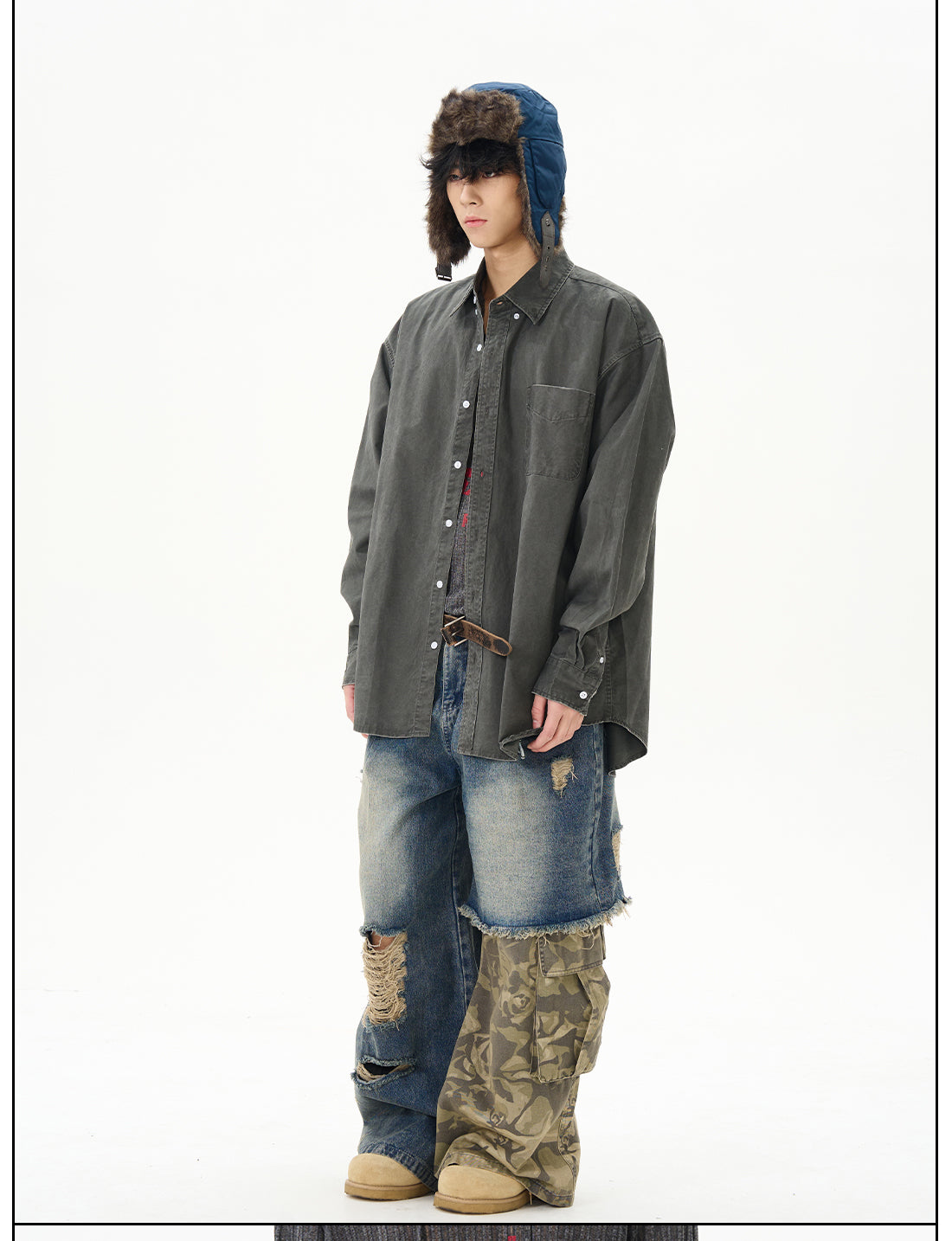 Distressed Patchwork Wide-Leg Denim Jeans