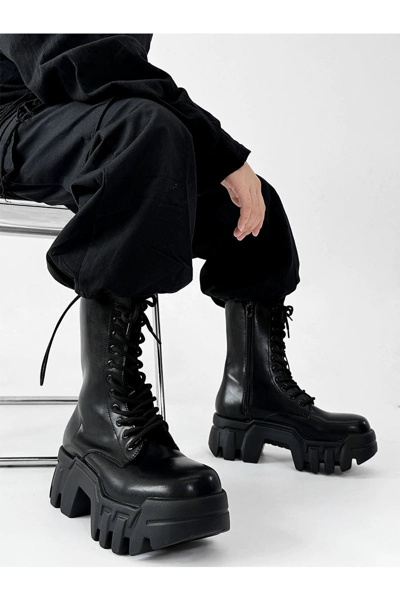 Futuristic Black Zip Platform Combat Boots