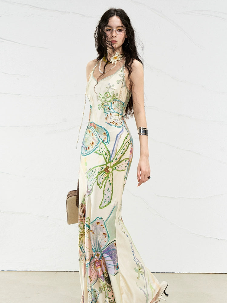Tropical Print Fitted Mermaid Dress