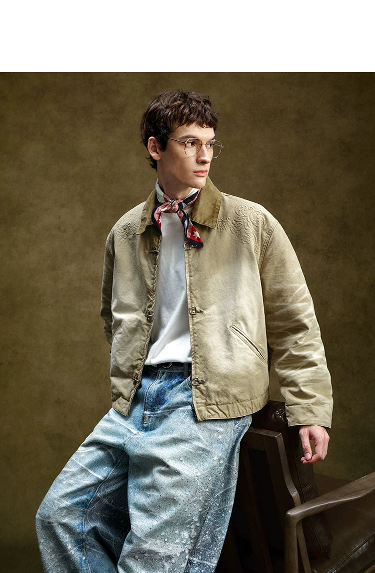Embroidered Toggle Front Utility Jacket