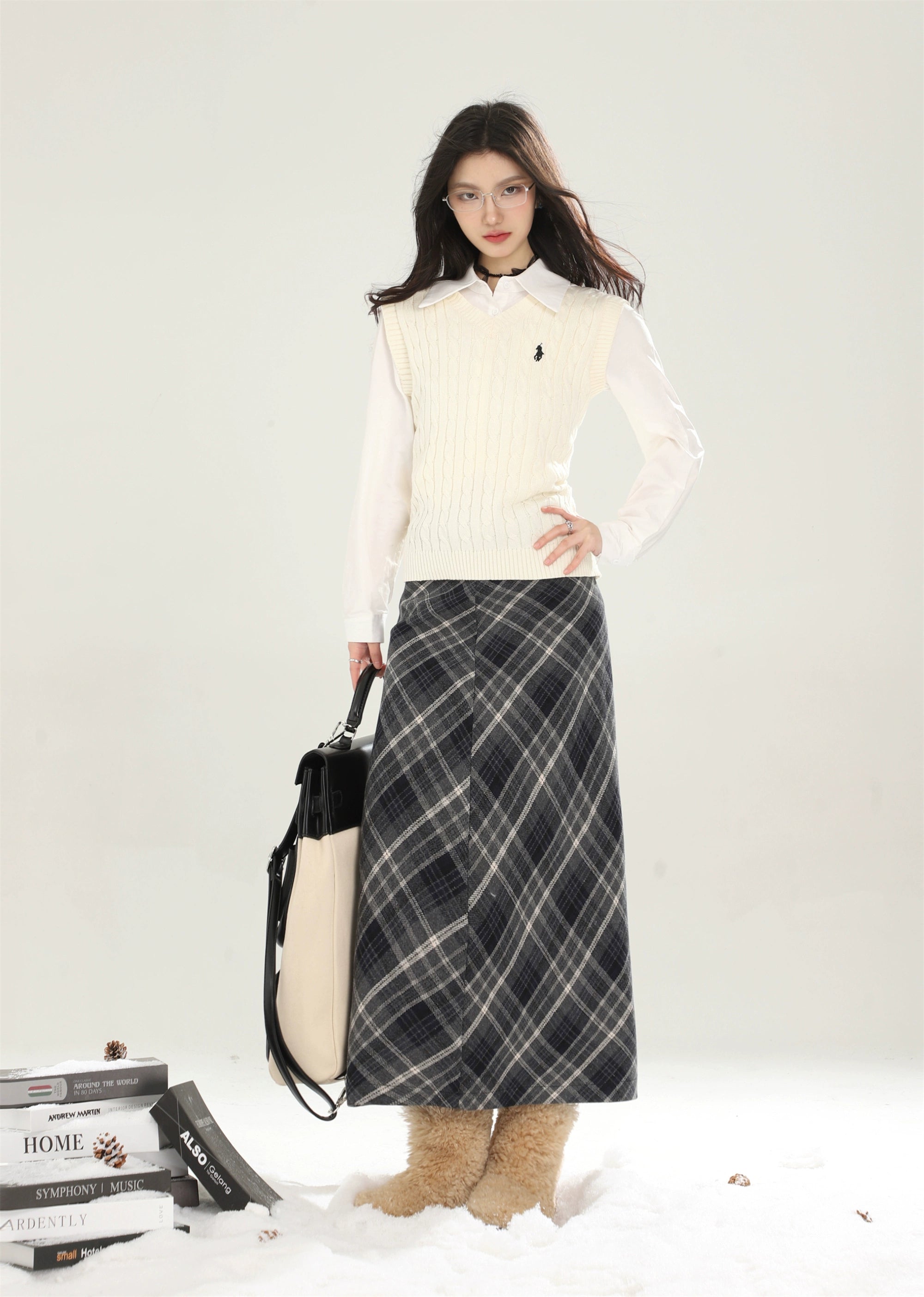 Jupe à carreaux à taille haute