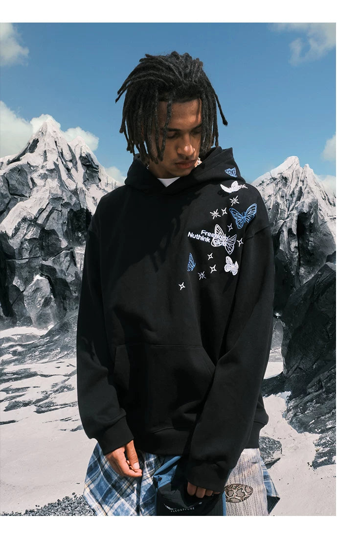 Butterfly Embroidered Oversized Pullover Hoodie
