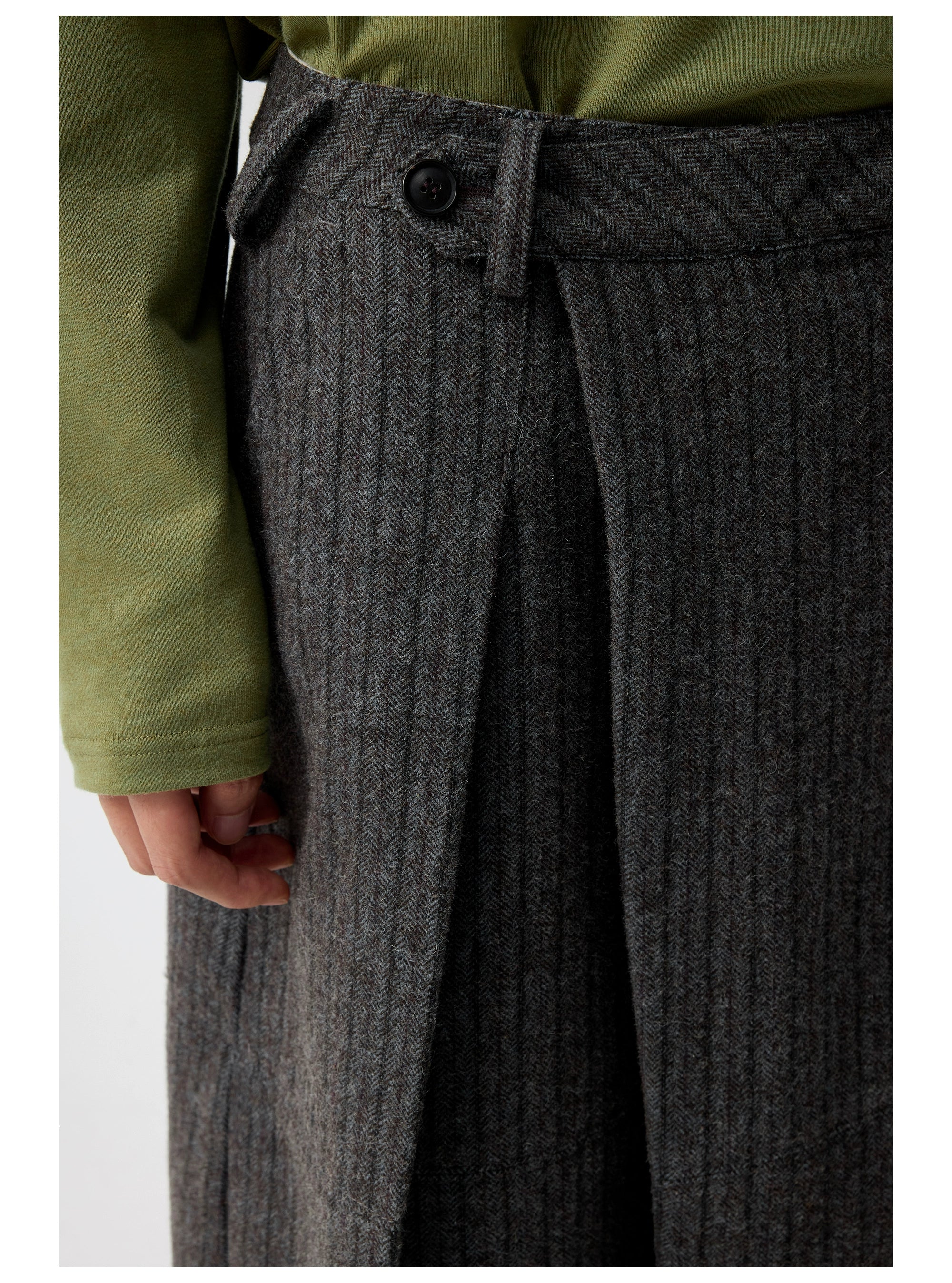 Pinstripe Wool Layered Midi Skirt