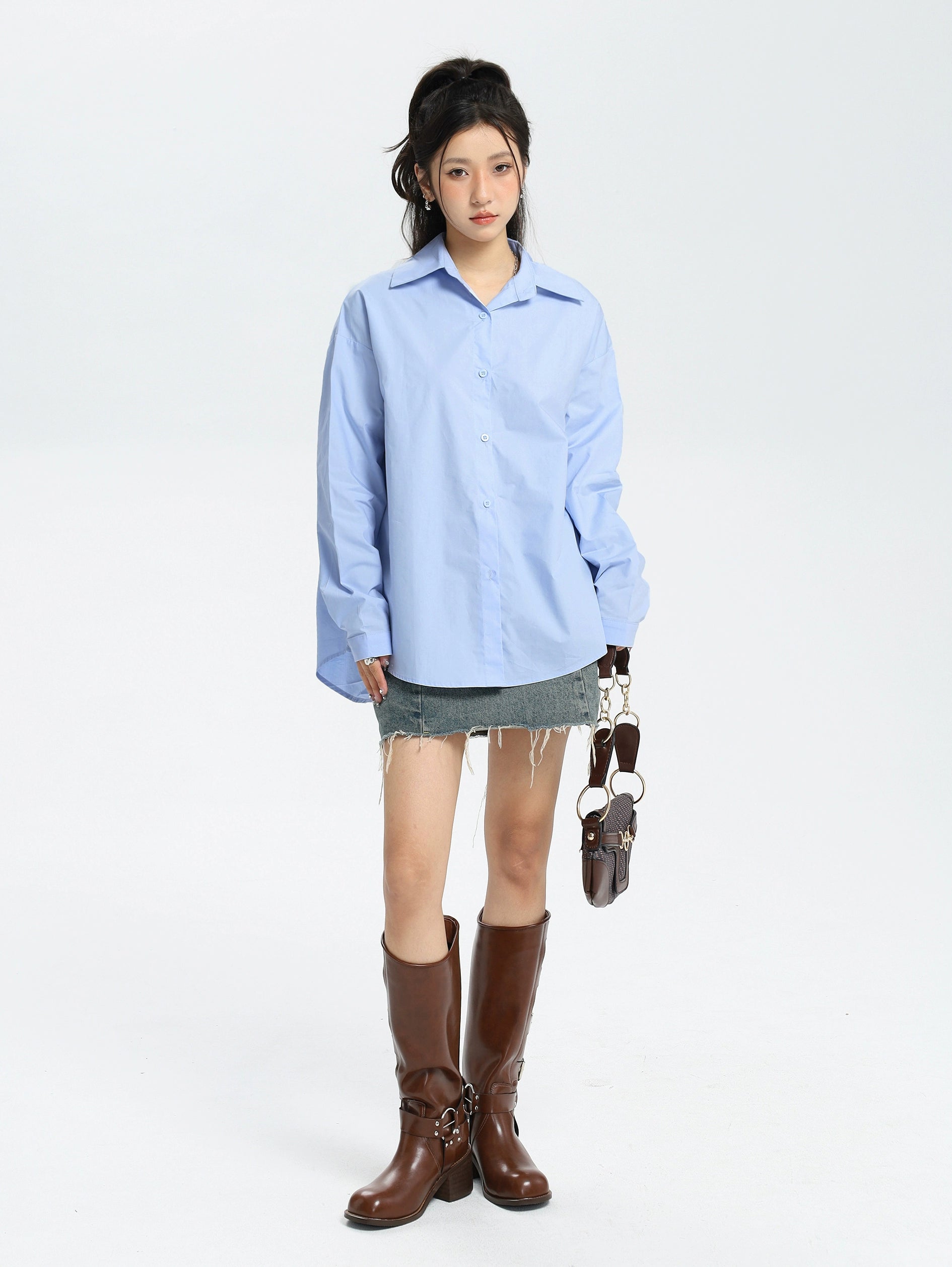 Weißes Button-Down-Hemd im Lagenlook Petite