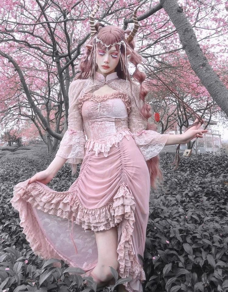 Fairycore Pink Lace Corset Dress