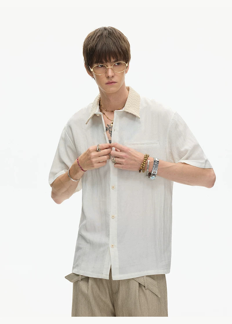 Collar Textured Camp Shirt
