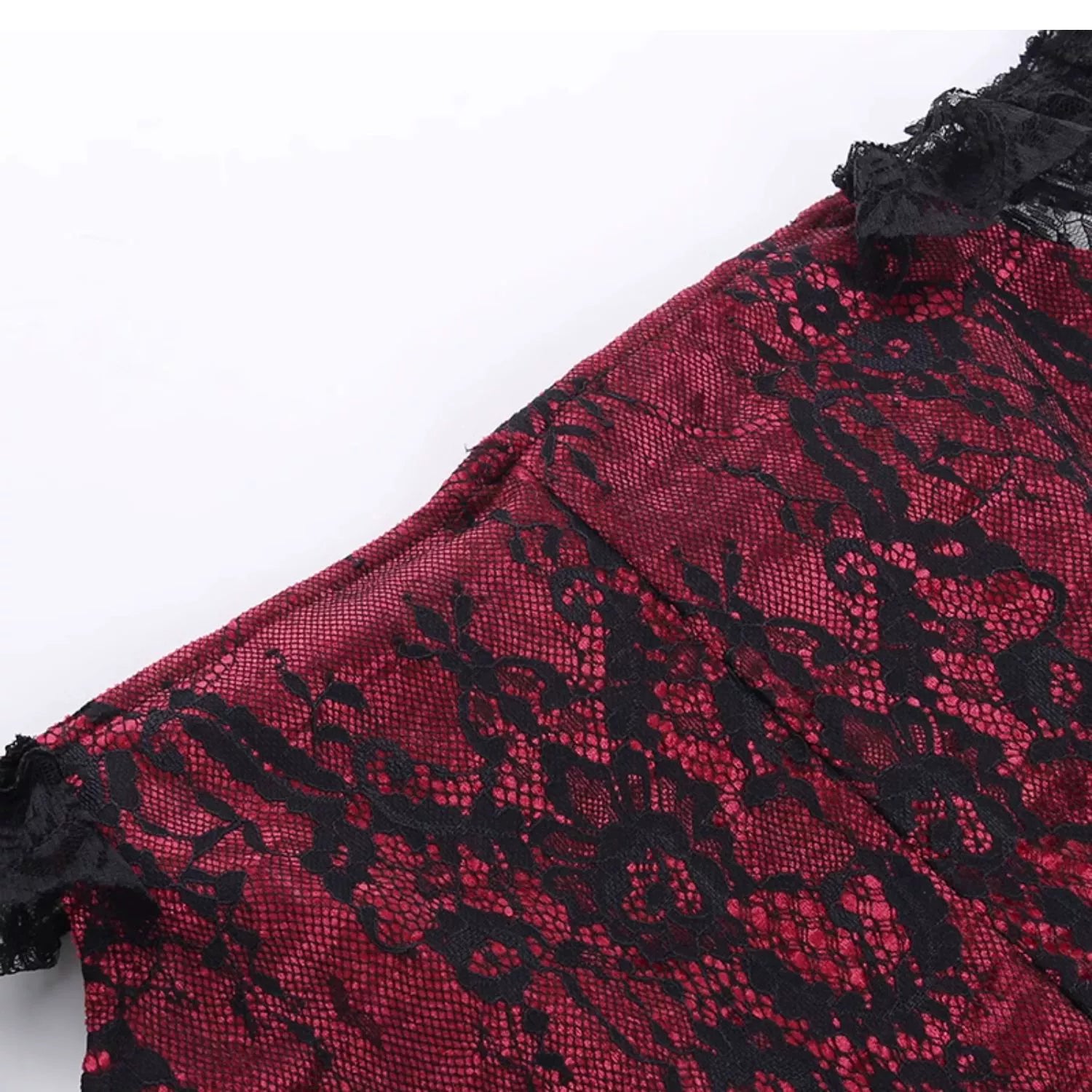Conjunto de terciopelo gótico de Wannathis - Bodysuit de encaje sin hombros con sirena floral Maxi falda