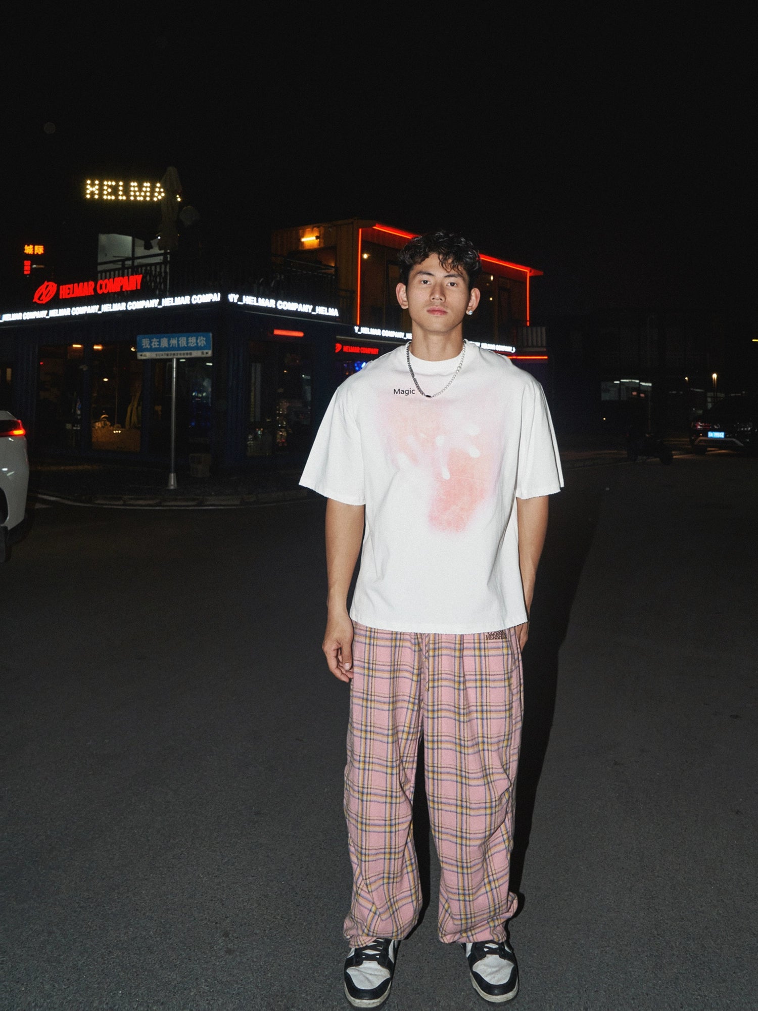 Pink Gradient White Oversized Tee