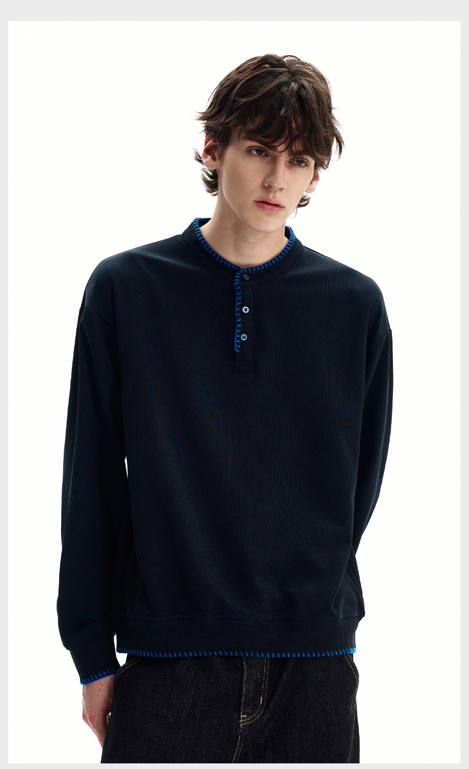 Ivory Stitch Henley Sweatshirt