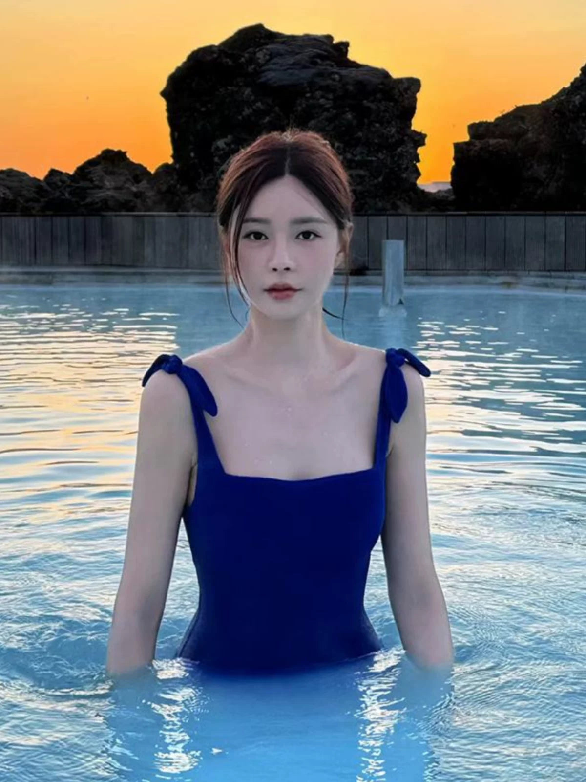 Azure Wave Tie‑Strap Skater One‑Piece Set