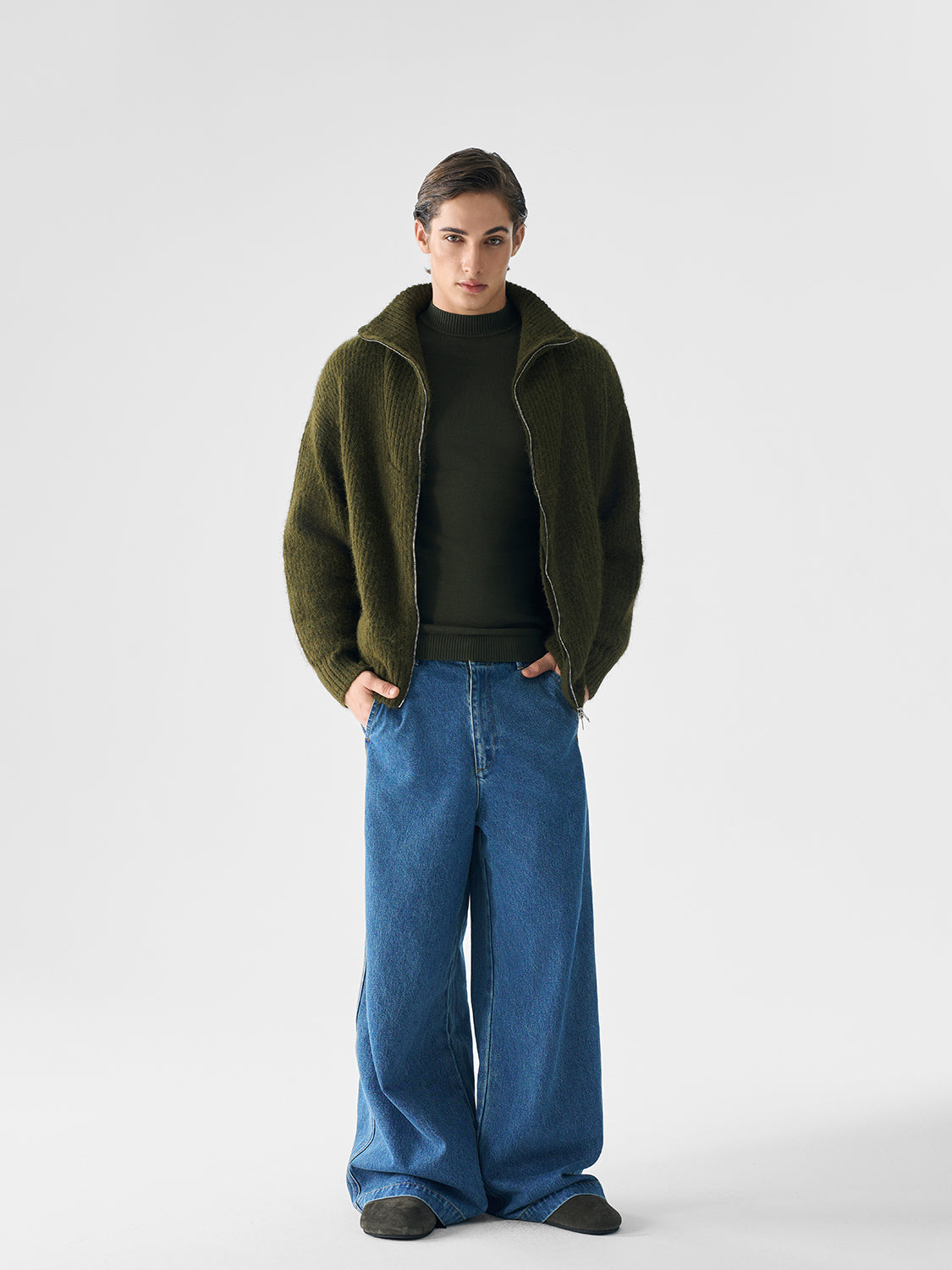 Turn-Down Cozy Zip Knit Sweater