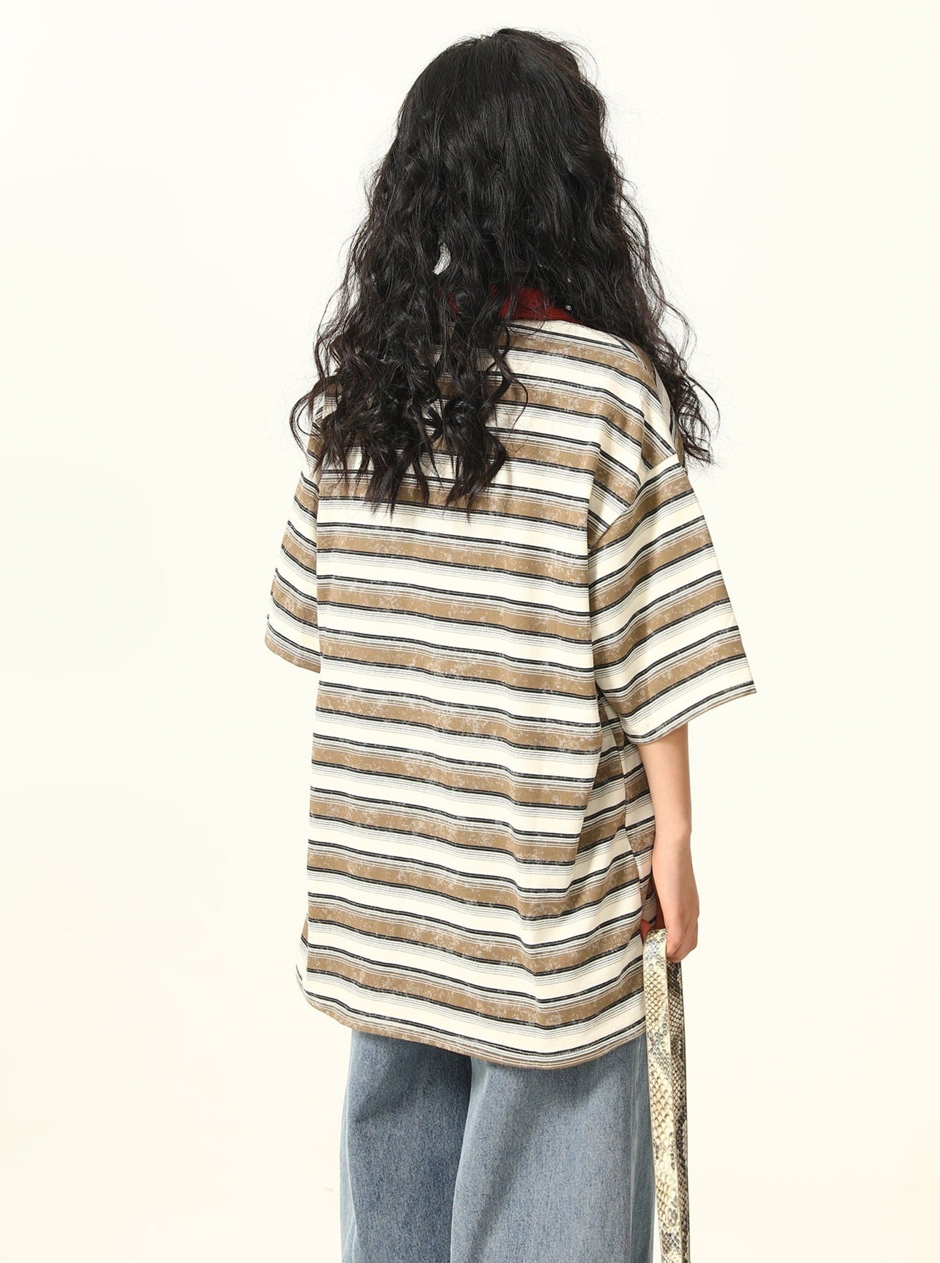 스트라이프 레이스업 칼라 럭비 셔츠