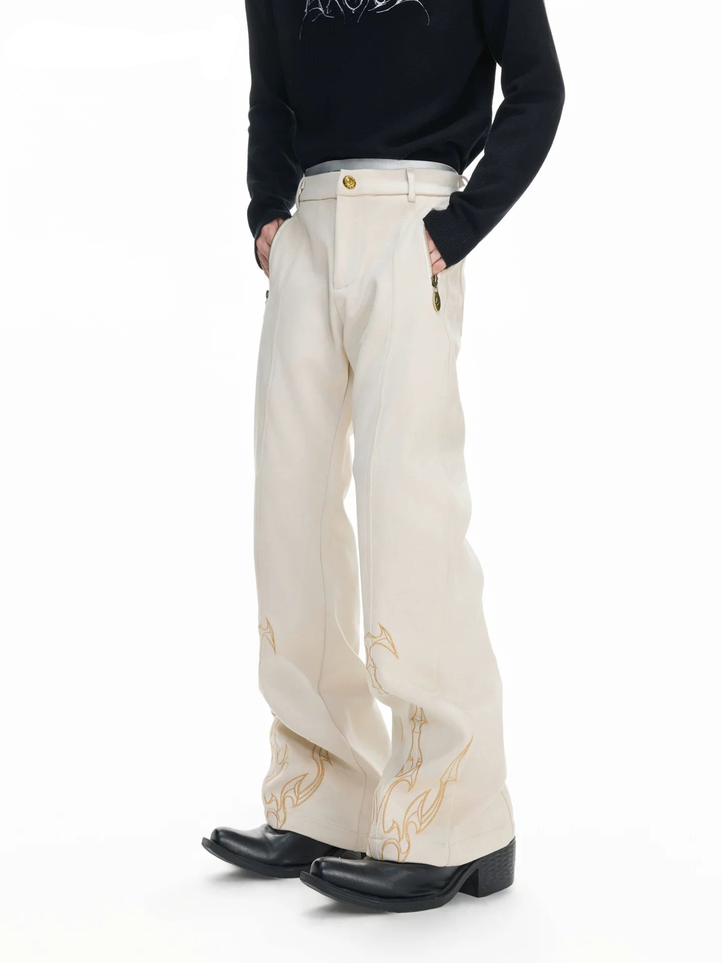 Auric Brand Flare Embroidered Trousers