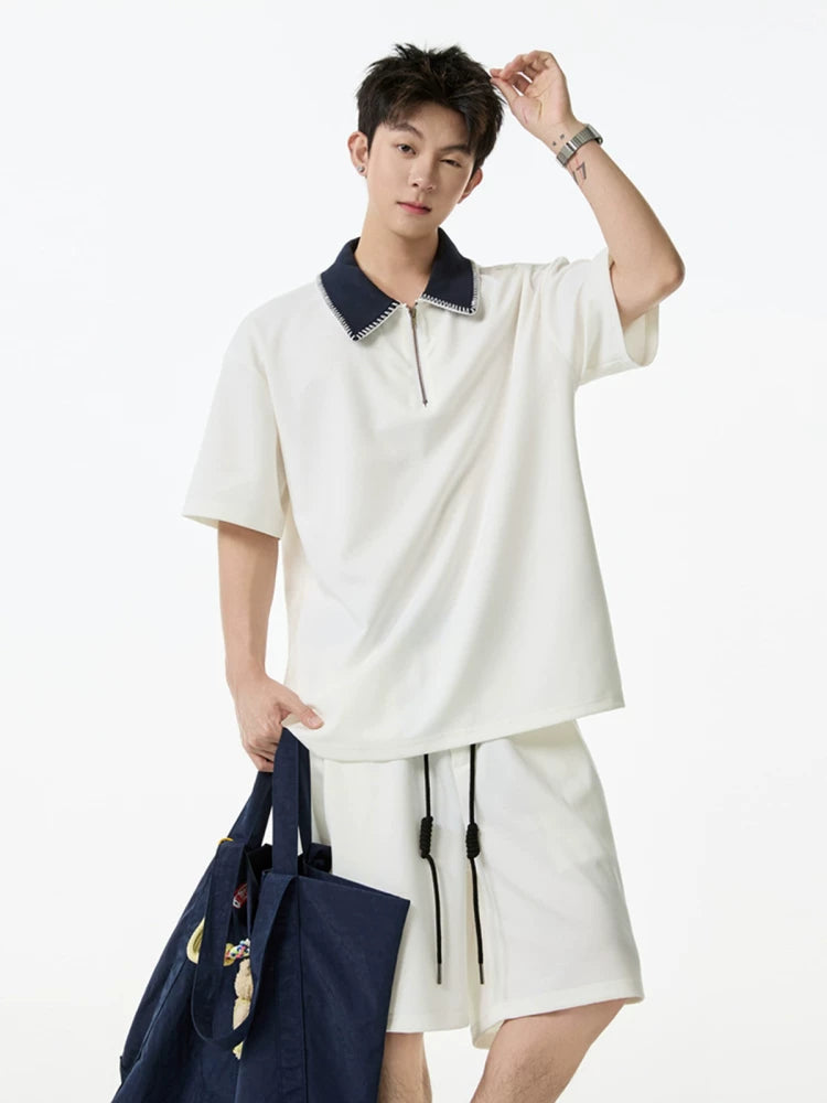 Contrast Collar Quarter-Zip Sweatshirt