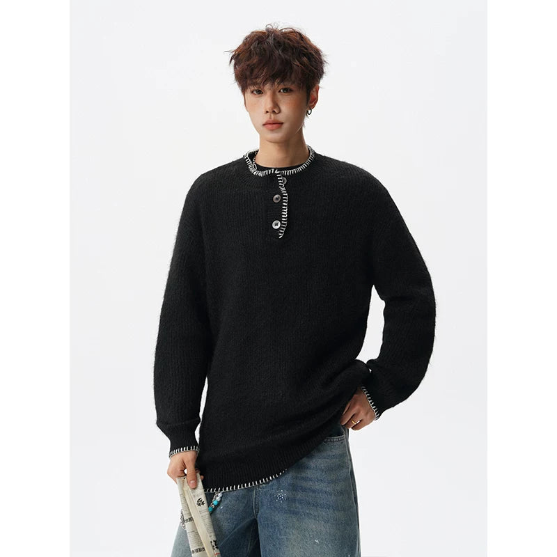 Coastal Trim Textured Henley Sweater