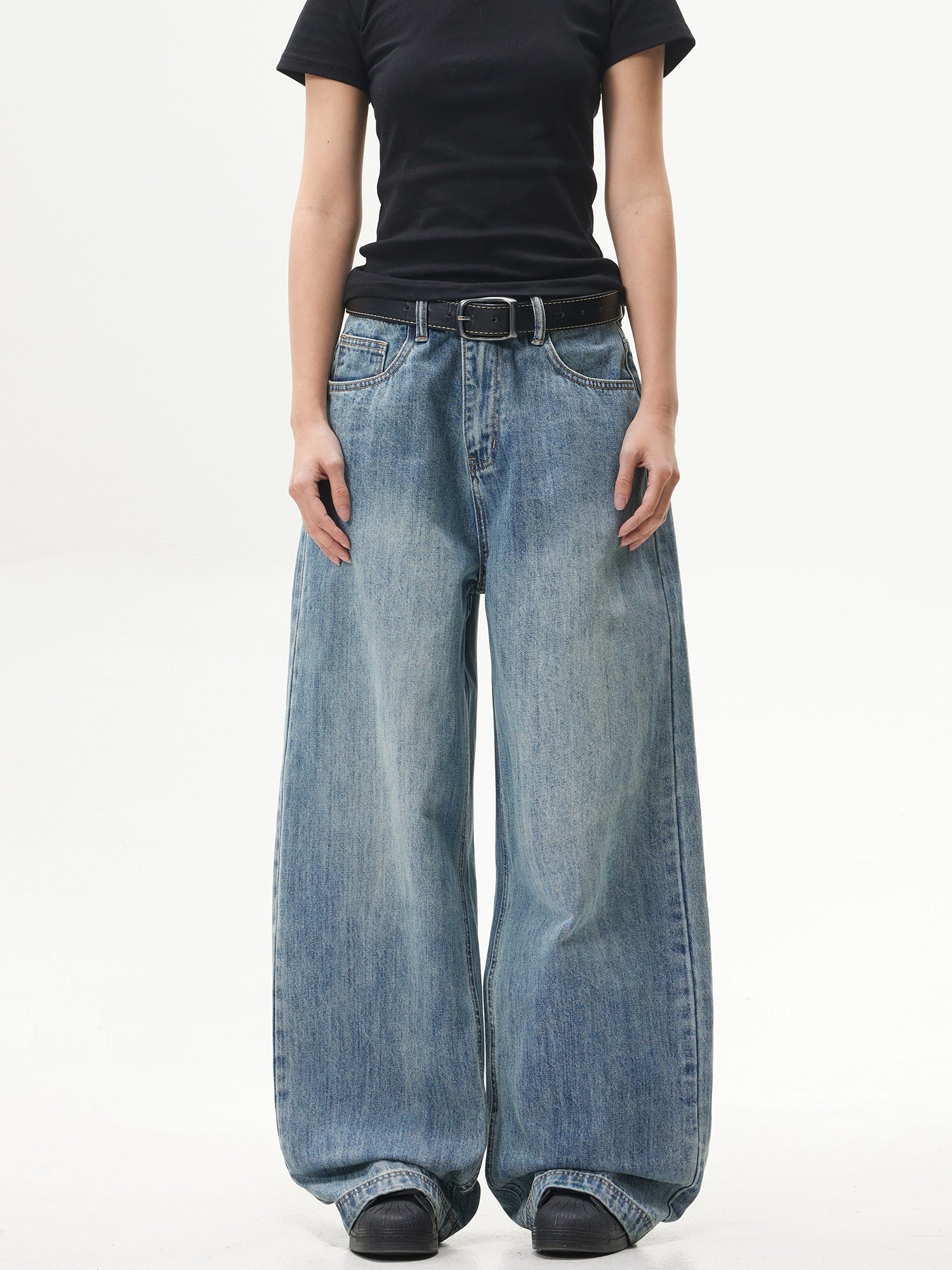 Blue Retro Wide-Leg Baggy Jeans