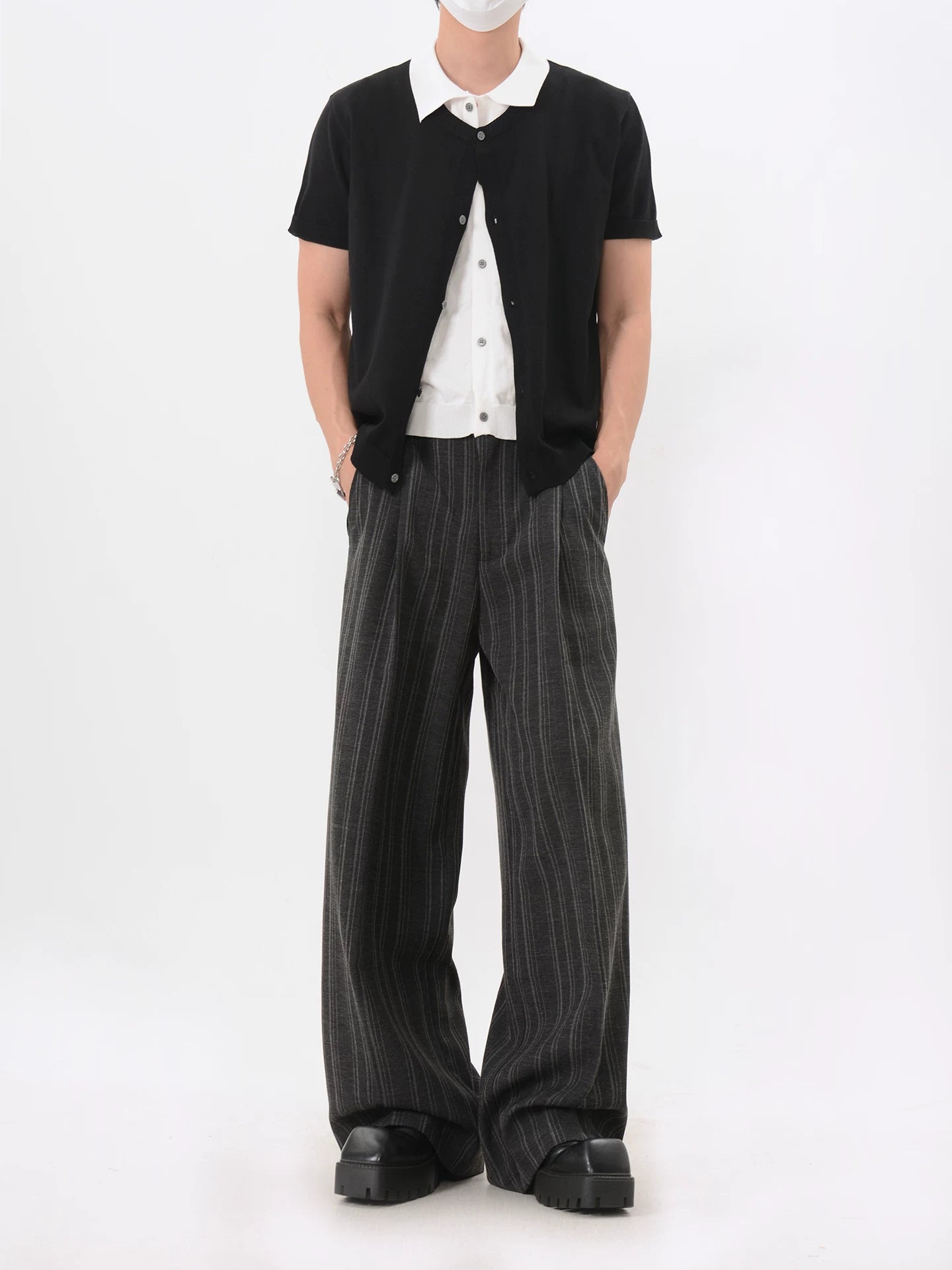 Layered Collar Knit Cardigan Shirt