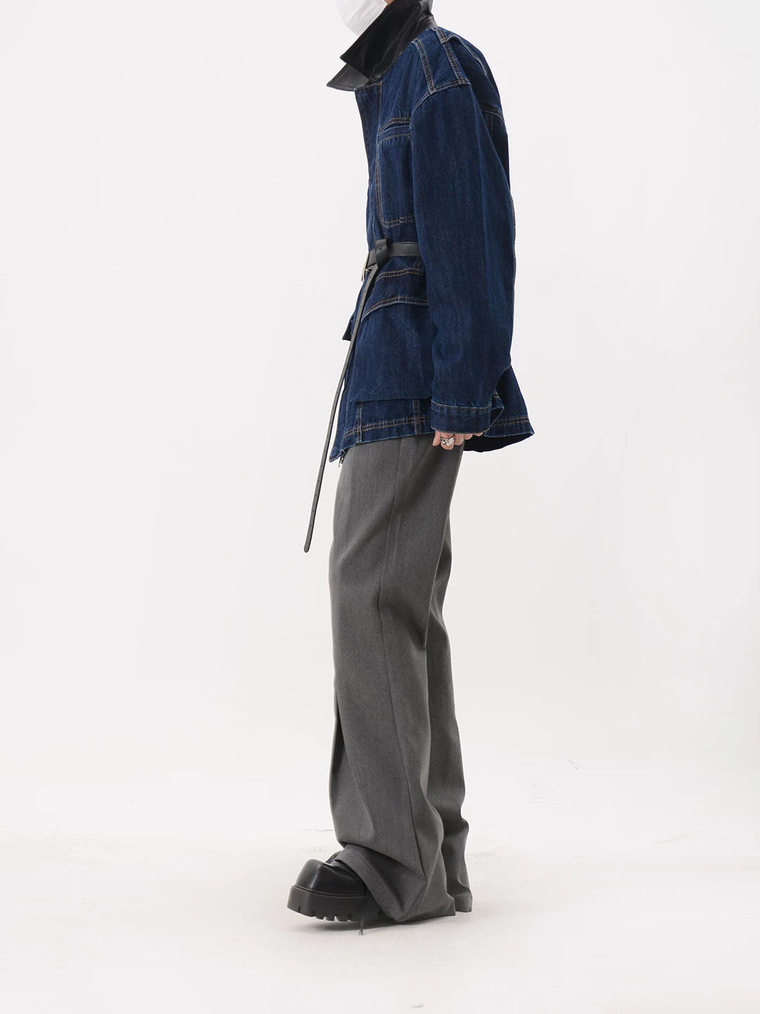 Blue Oversized Belted Denim Utility Jacket