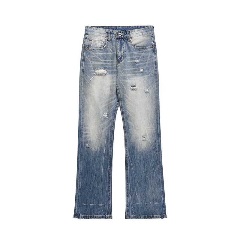 Washed Storm Distressed Wide Jeans
