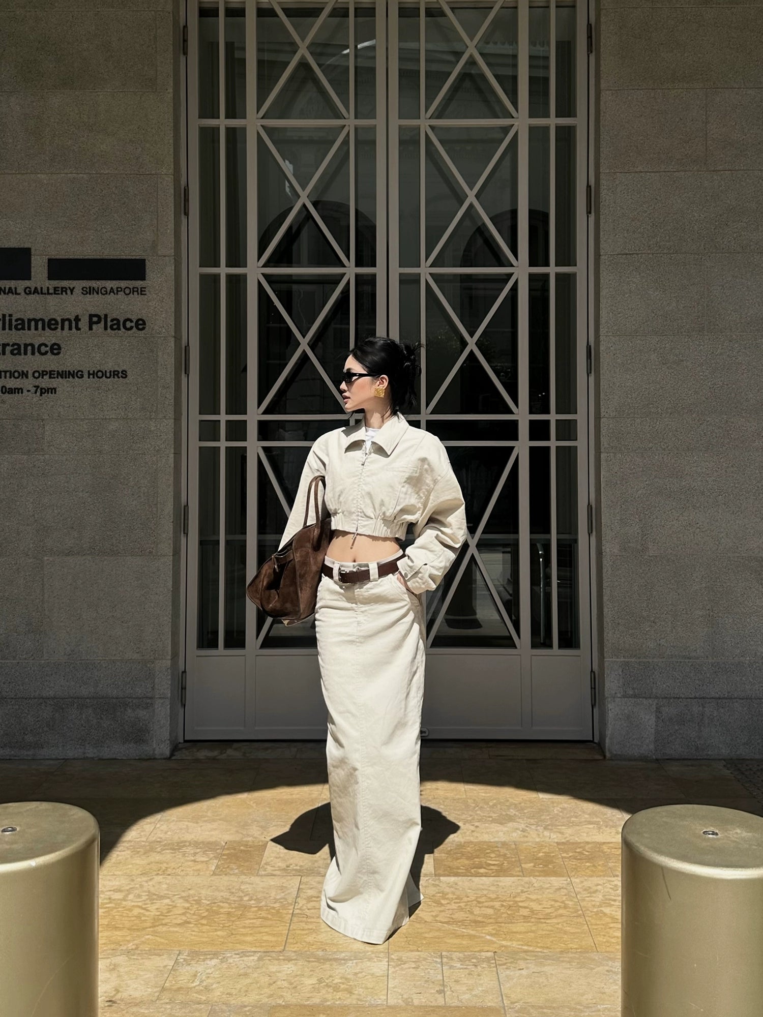 Beige High Waist Maxi Skirt