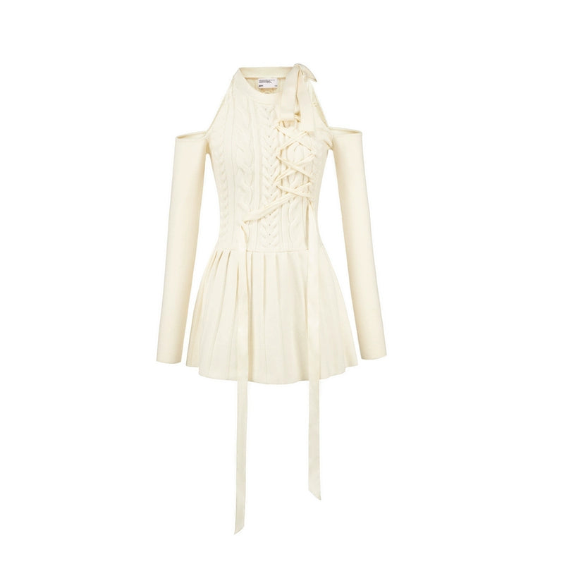 Cable Knit Cold Shoulder Skater Dress